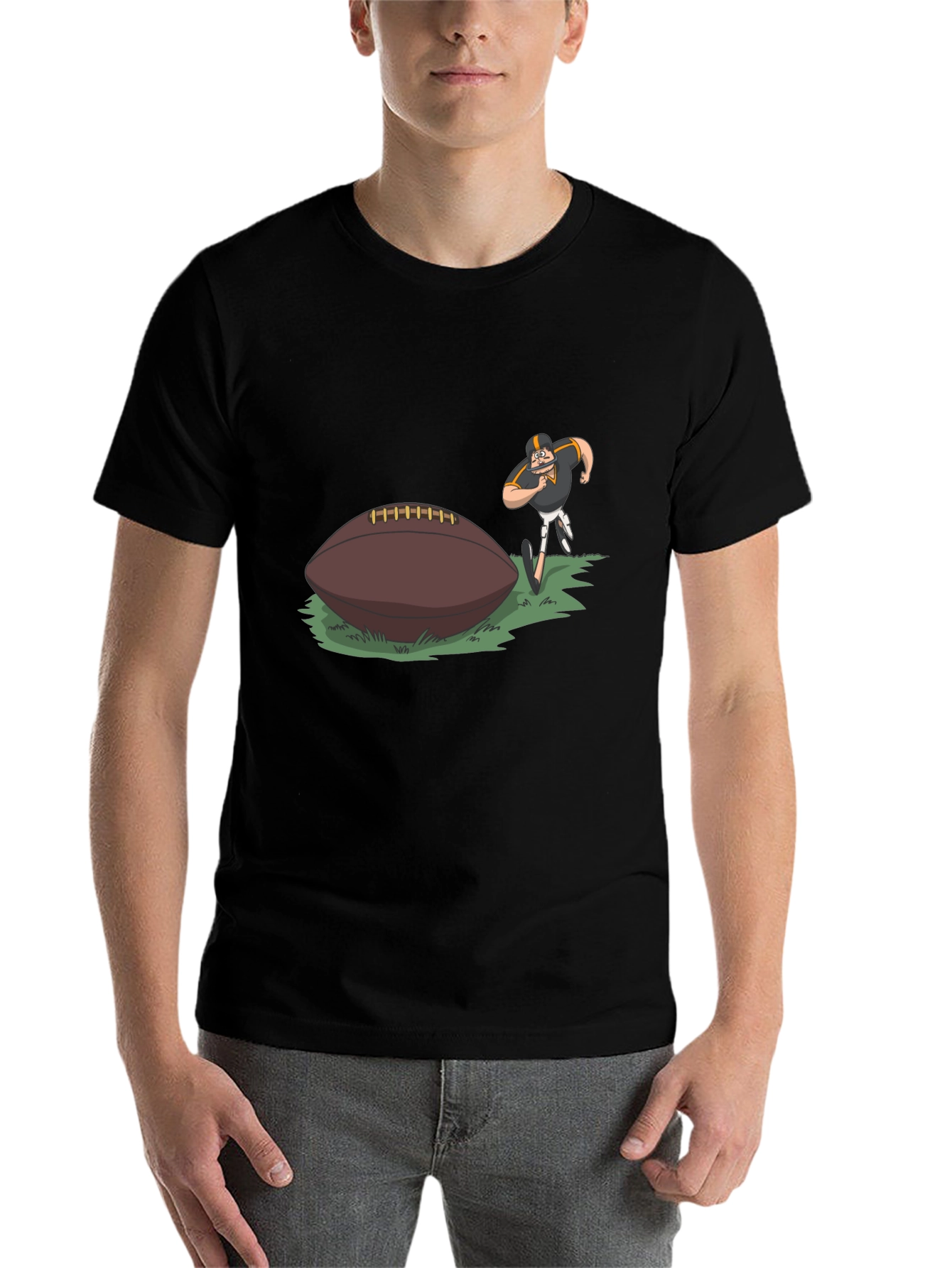 Black Football Player Cartoon Print Black T-Shirt view 7