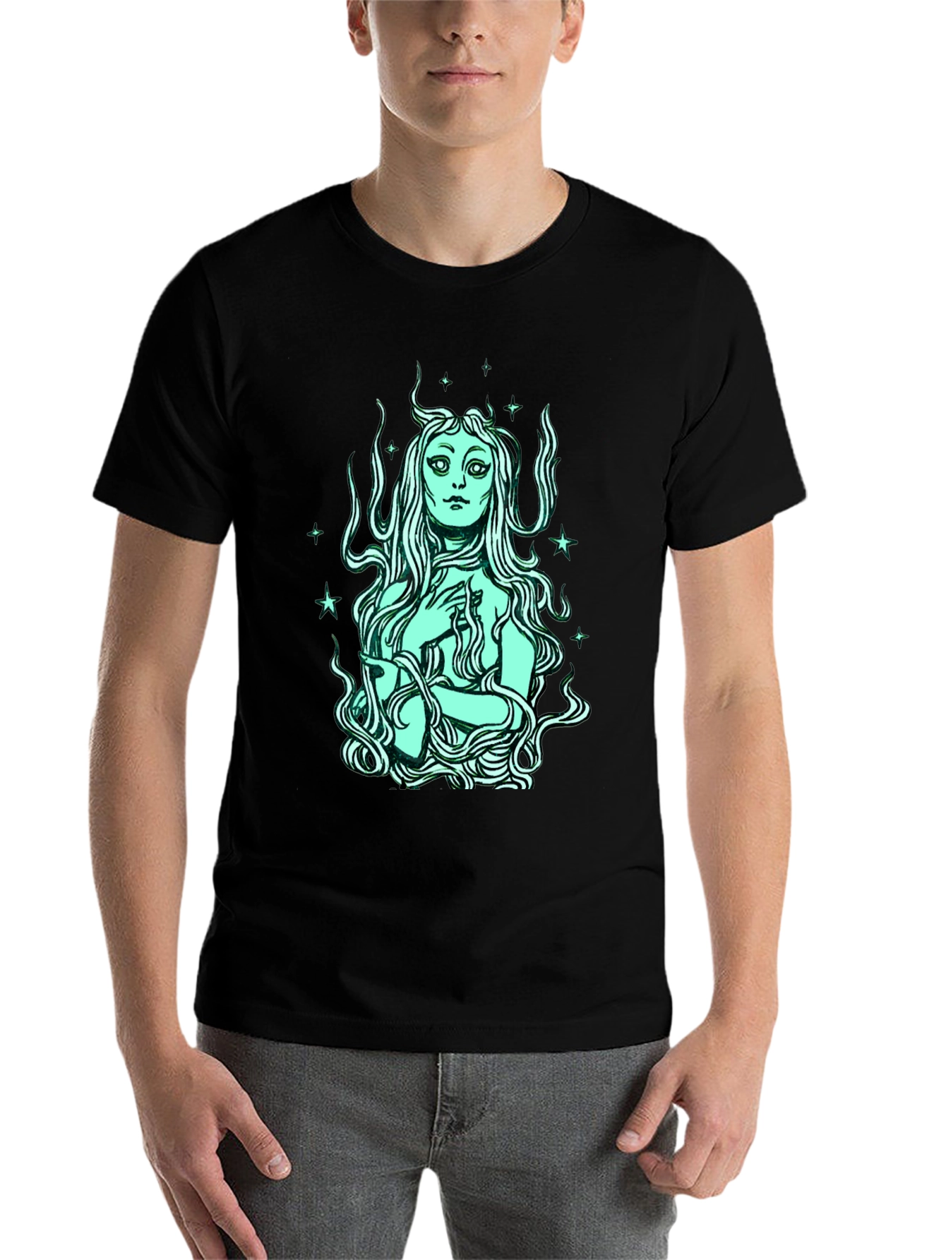 Black Mystic Mermaid Graphic Tee - Black Cotton Blend view 7