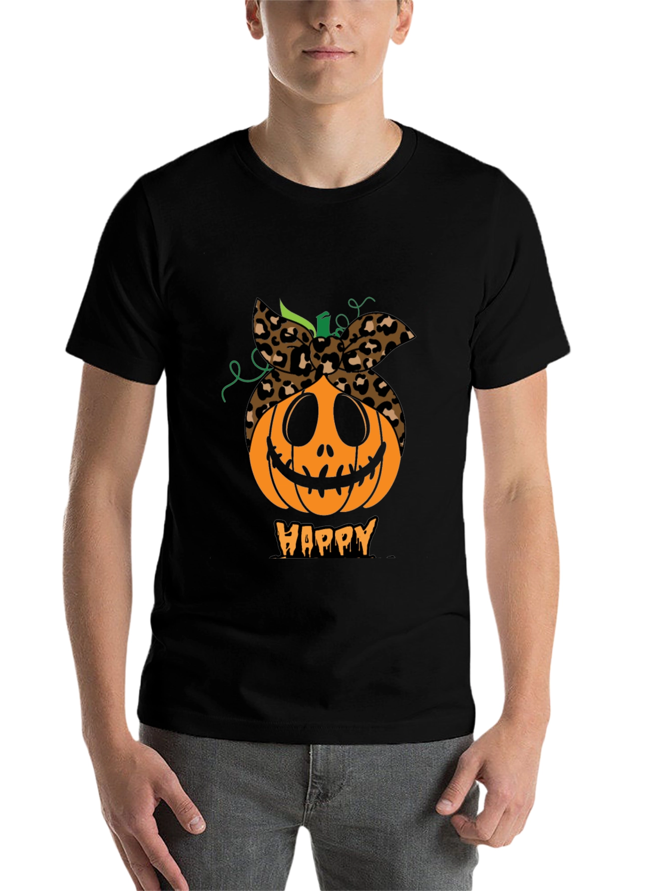 Black Happy Pumpkin Headband Graphic Tee view 7