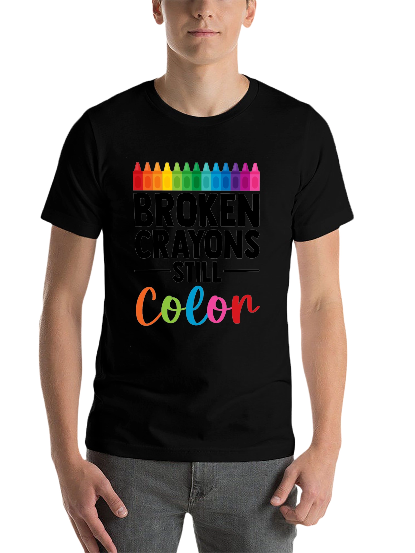 Black Broken Crayons Still Color T-Shirt view 7