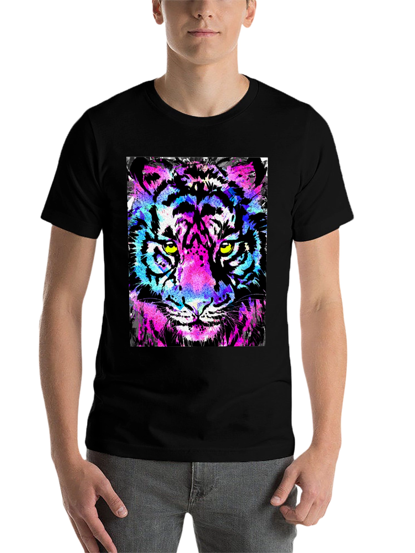 Black Vibrant Tiger Graphic Black T-Shirt view 7
