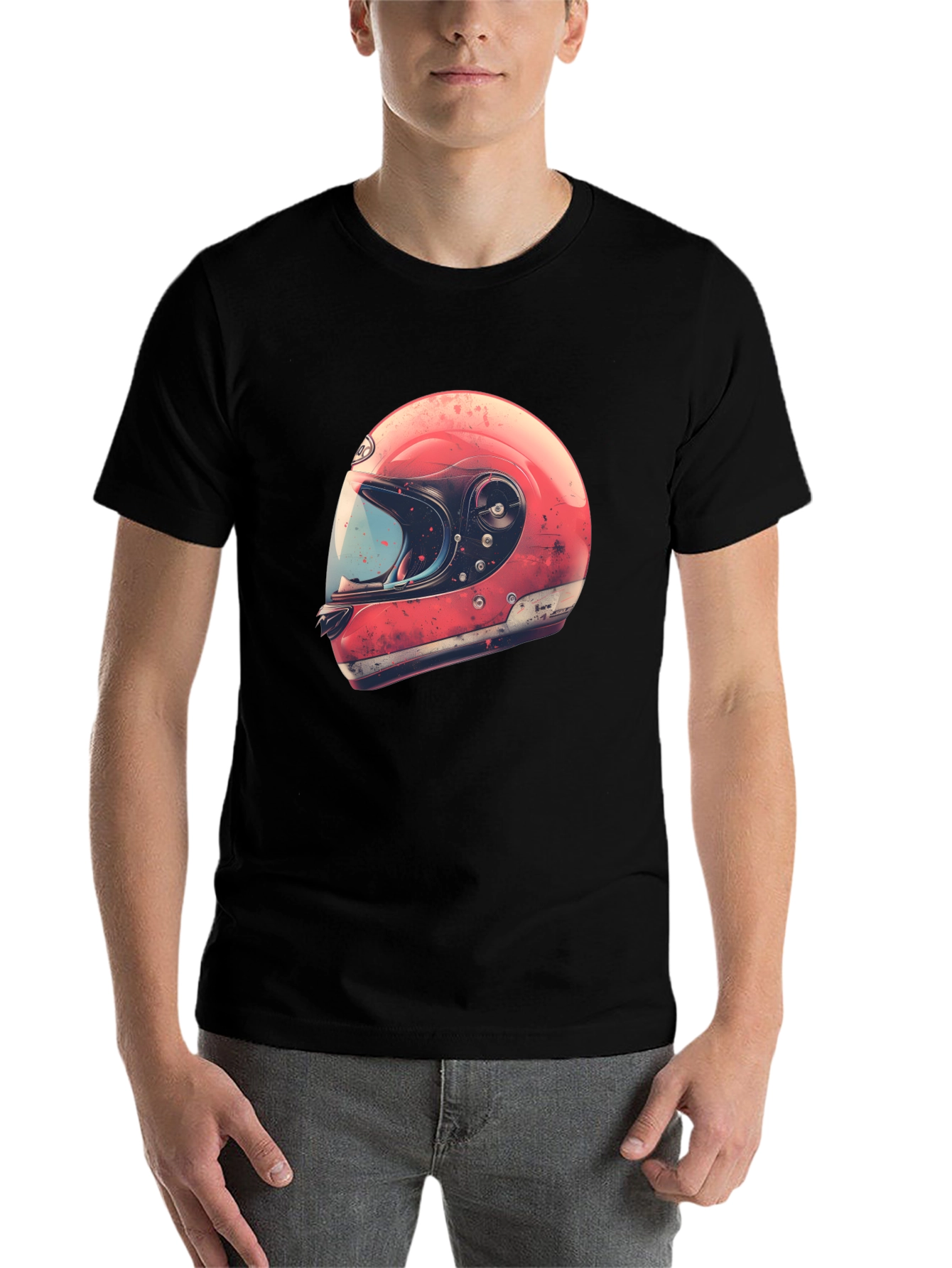 Black Retro Motorcycle Helmet Graphic Tee - Black view 7
