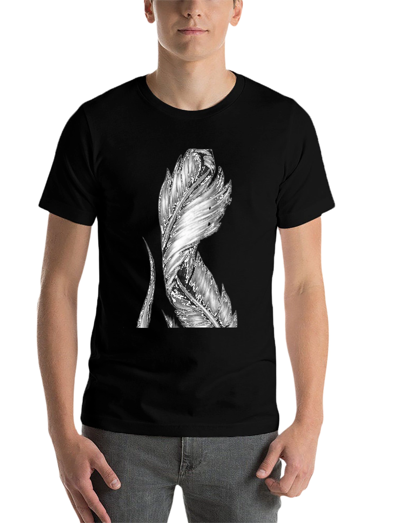 Black Feather Graphic Black T-Shirt - Unique Design view 7