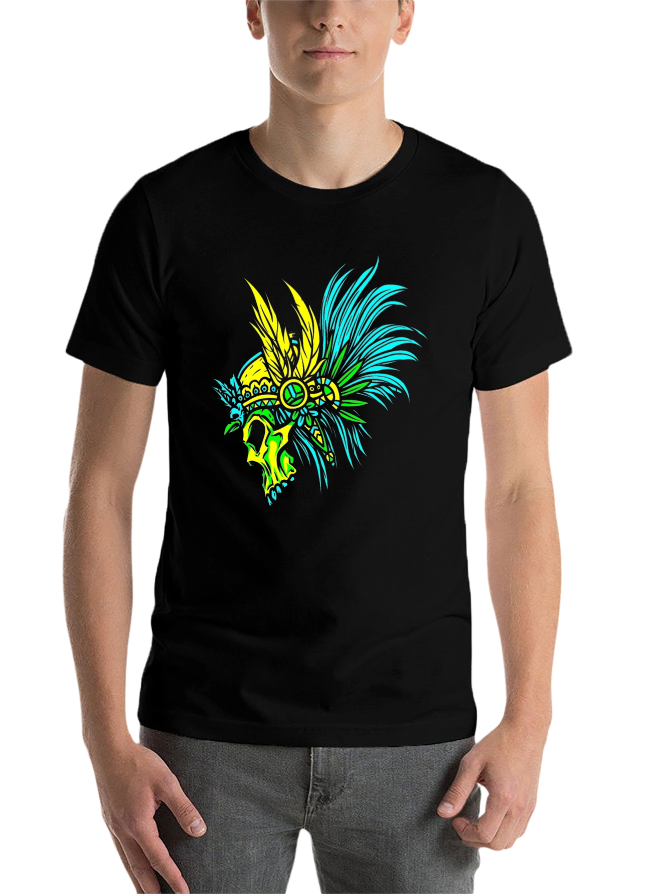 Black Skull Headdress Graphic Tee - Bold Black T-Shirt view 7