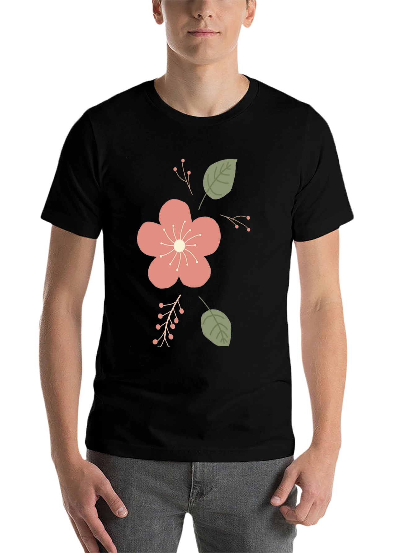 Black Floral Print Crew Neck T-Shirt view 7