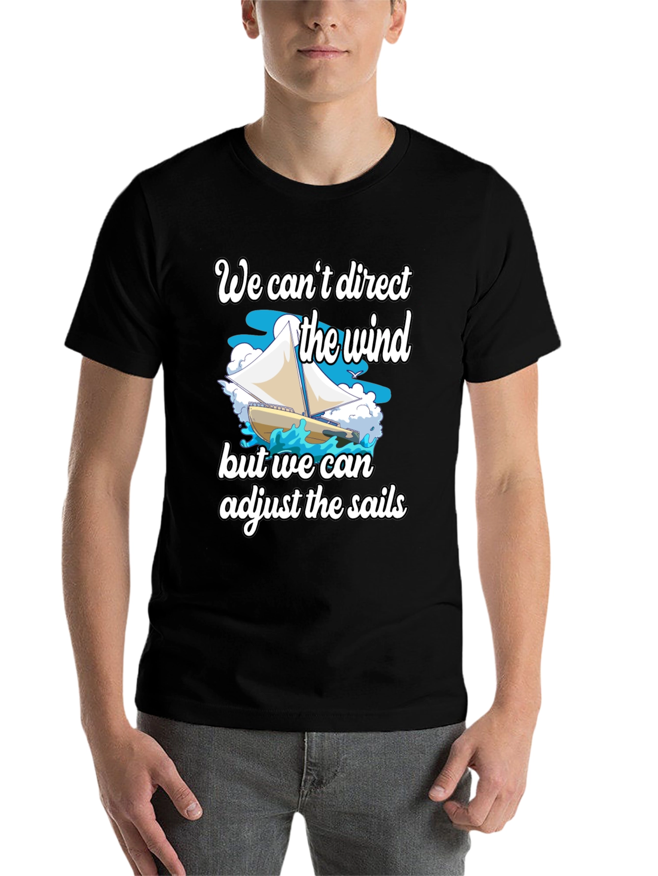 Black Sailboat T-Shirt: Adjust the Sails Graphic Tee view 7