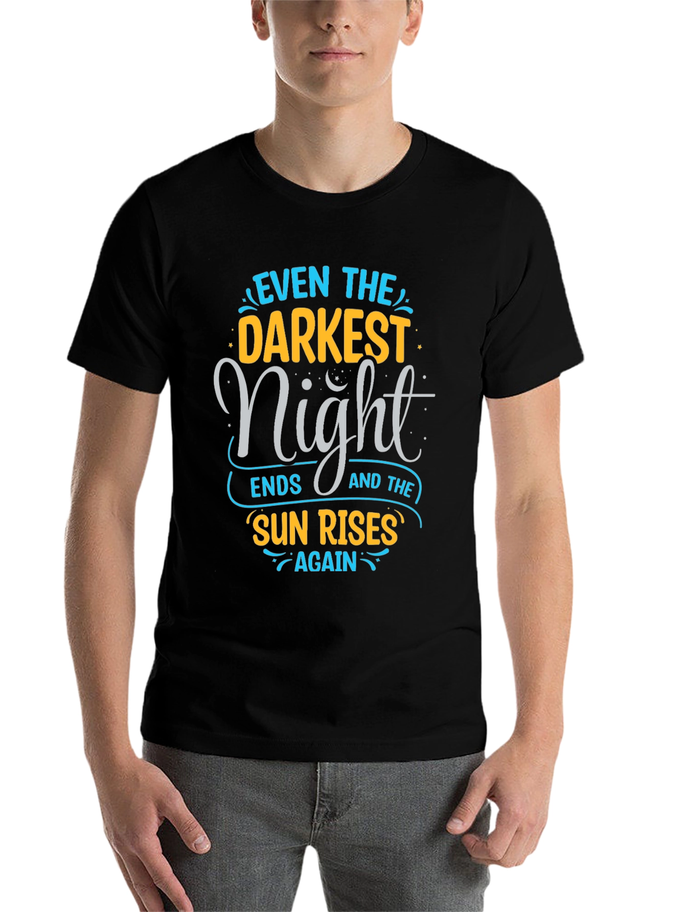 Black Inspirational Quote Graphic Tee - "Even The Darkest Night" view 7