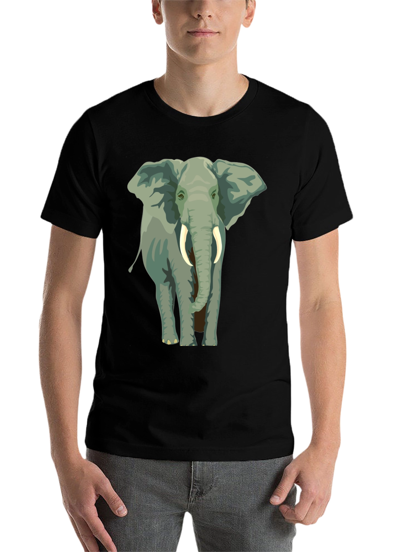 Black Elephant Graphic Print T-Shirt - Black view 7