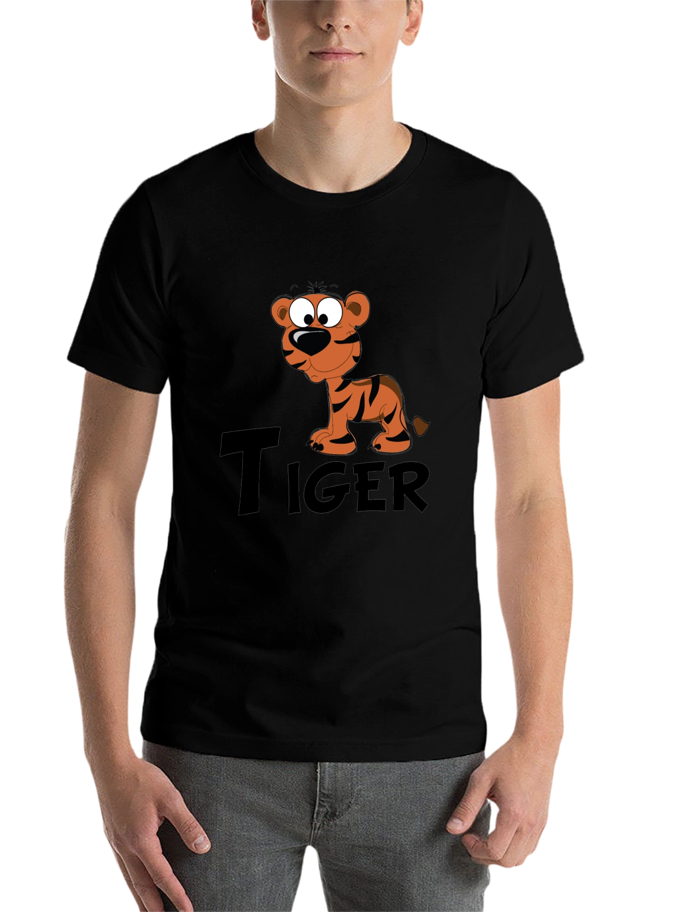 Black Cartoon Tiger Graphic Black T-Shirt view 7