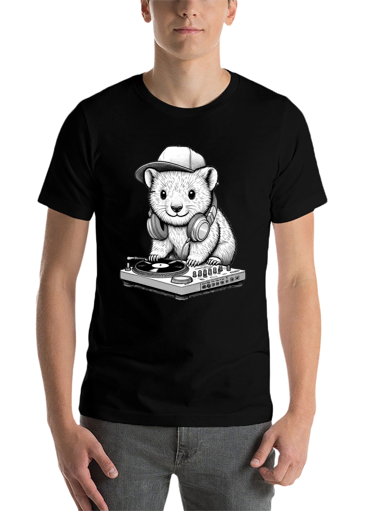 Black DJ Hamster Graphic T-Shirt view 7
