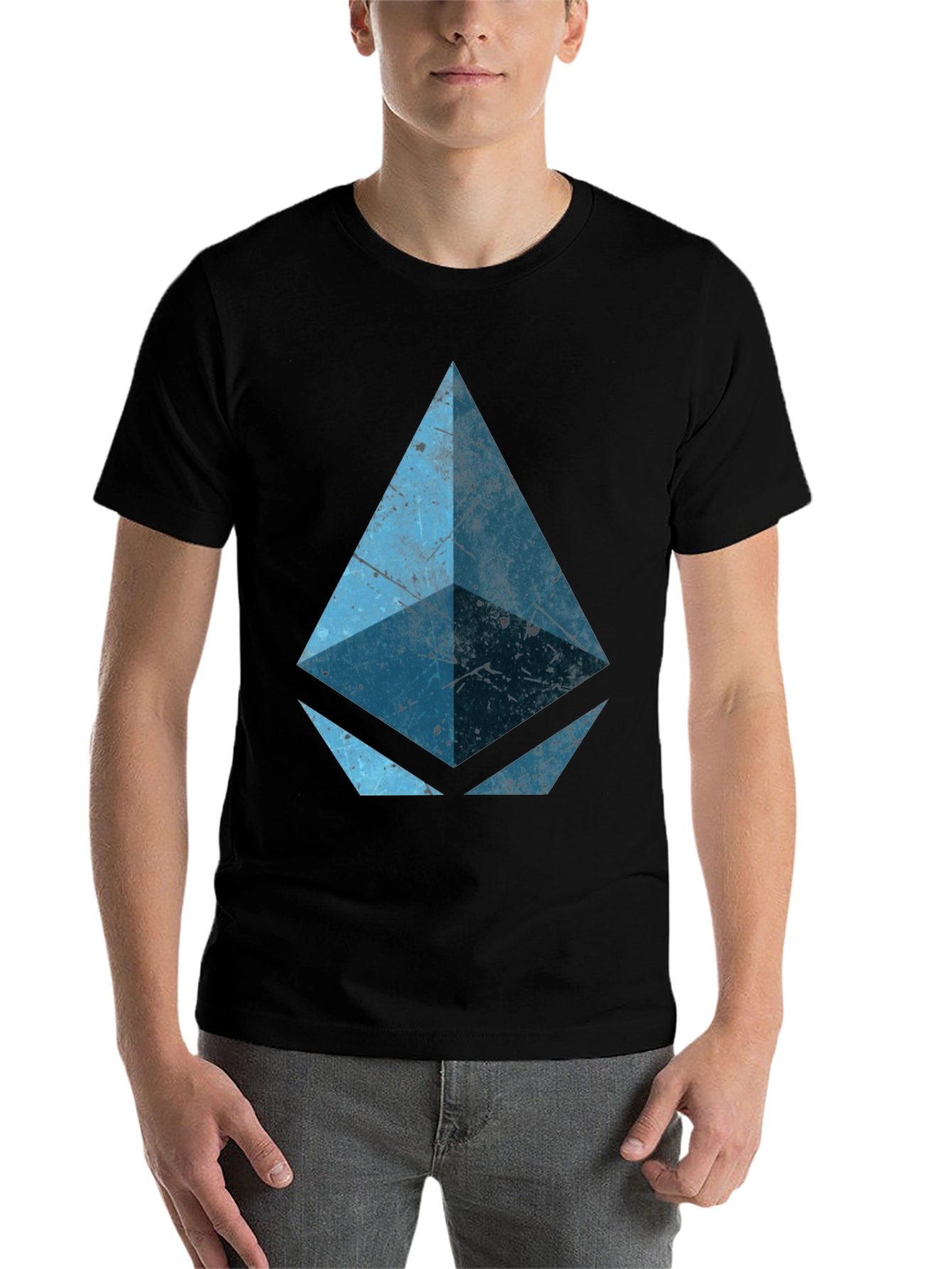 Black Geometric Blue Graphic Print Black Tee view 7