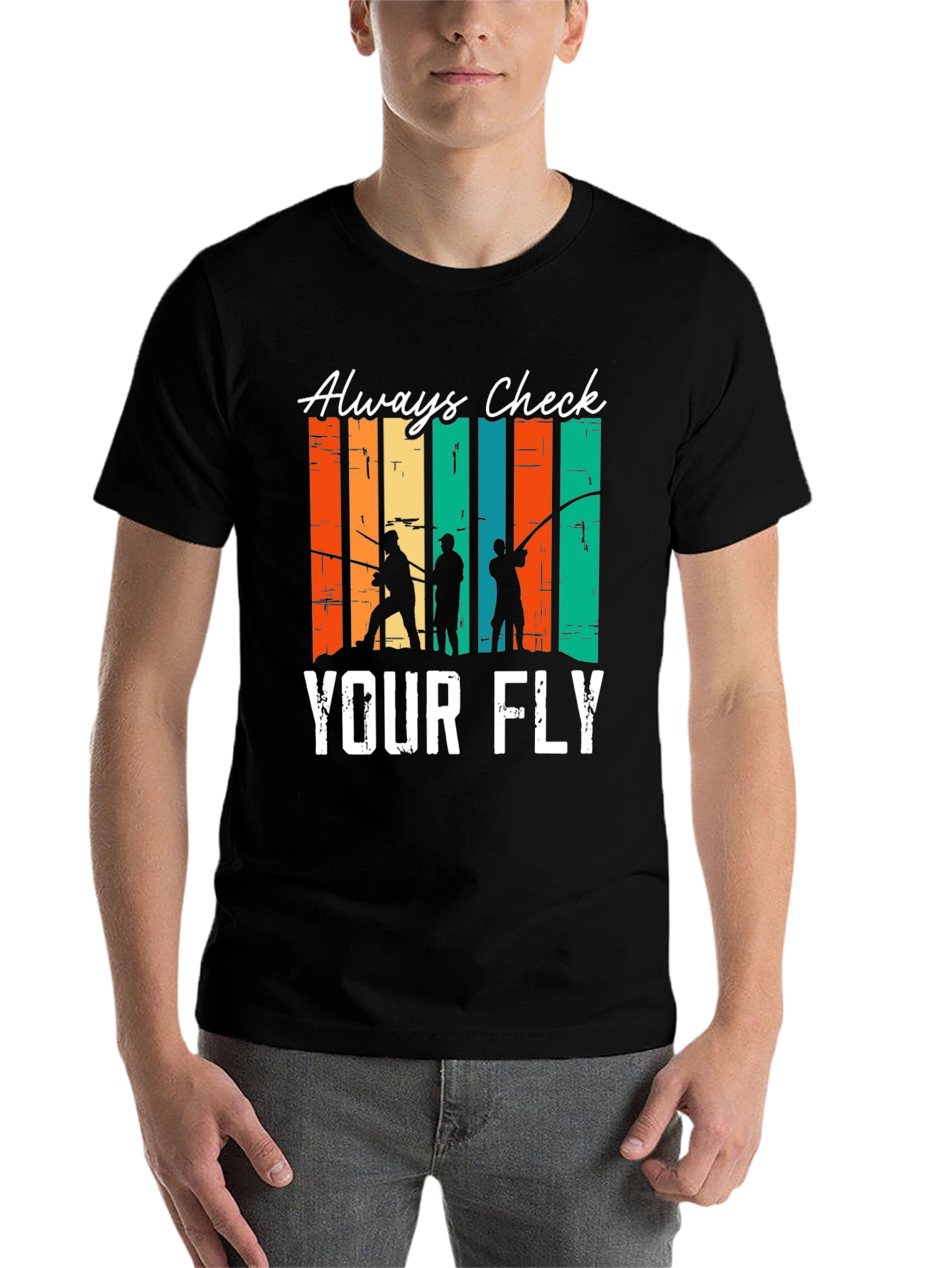 Black Always Check Your Fly Fishing T-Shirt view 7