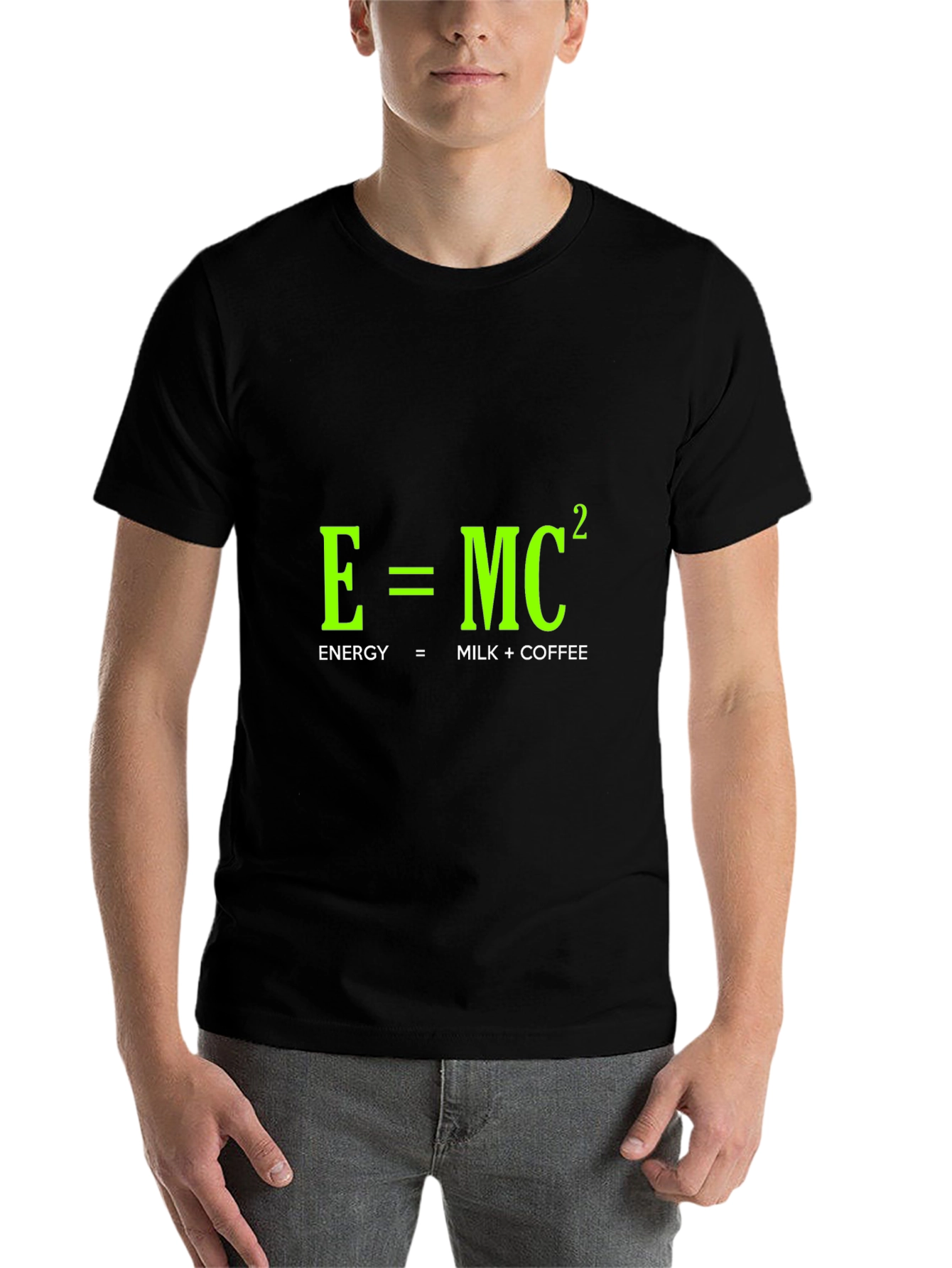 Black Funny Energy Equation T-Shirt: Milk + Coffee = Power! view 7