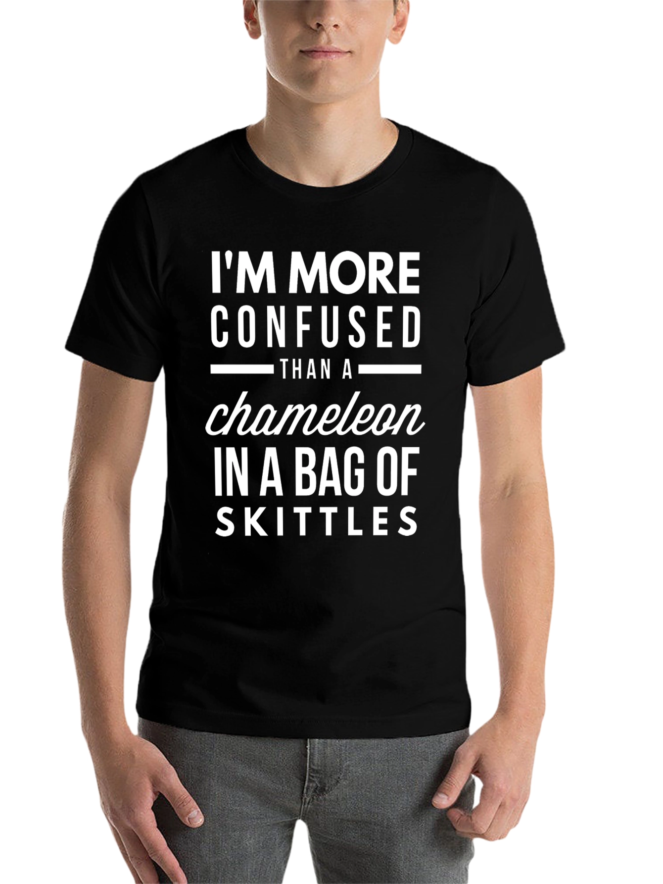 Black Confused Chameleon Skittles Graphic T-Shirt view 7