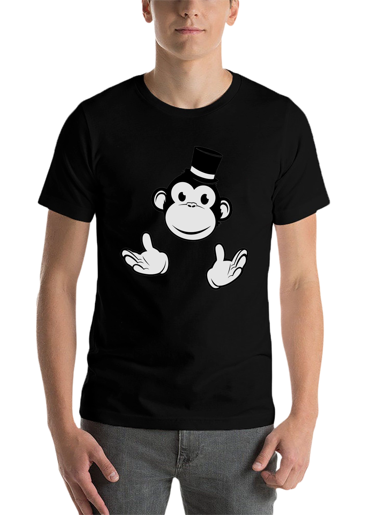 Black Monkey Top Hat Graphic Tee - Black Cotton T-Shirt view 7