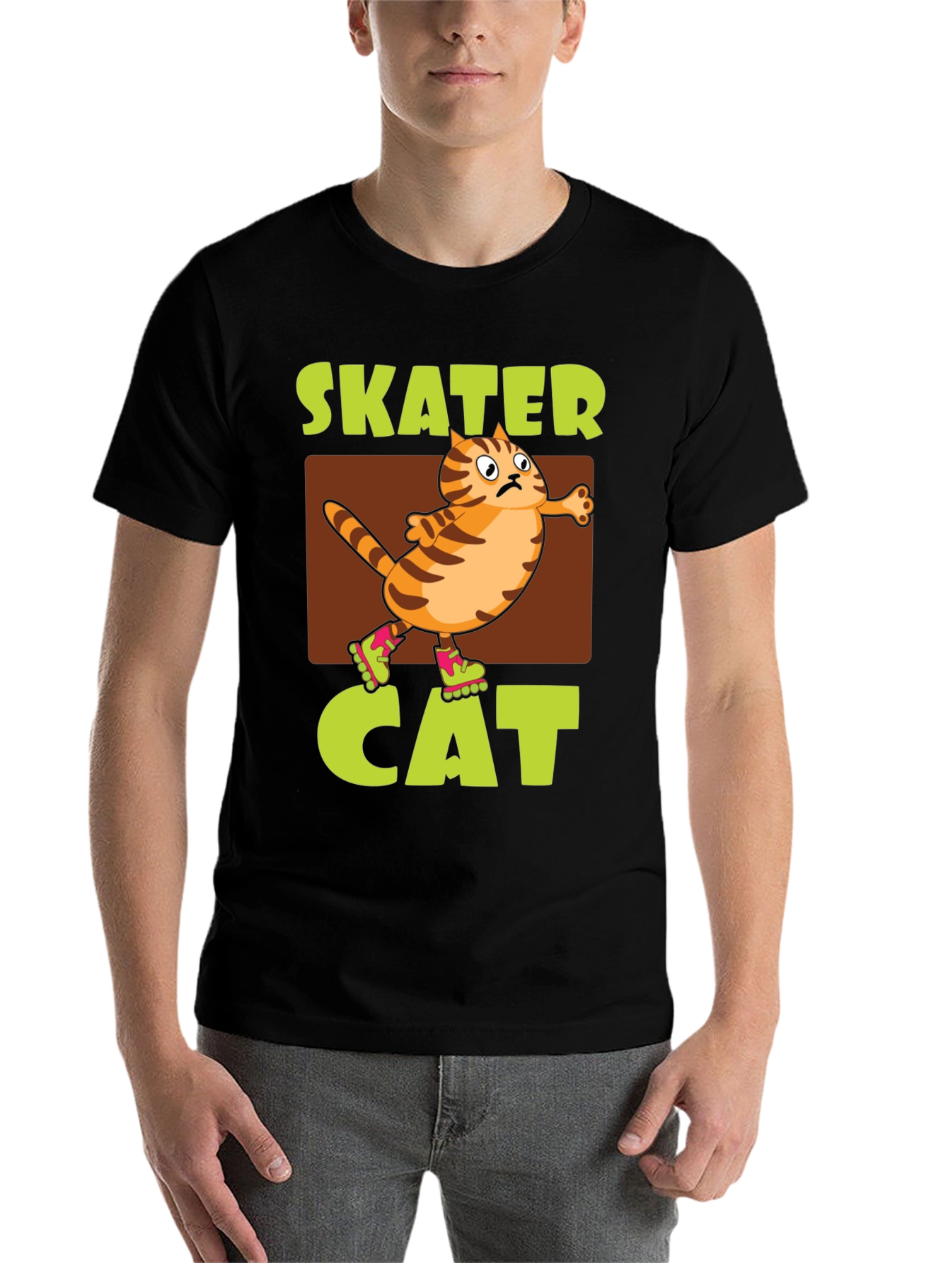 Black Skater Cat Graphic Tee - Novelty Humor T-Shirt view 7