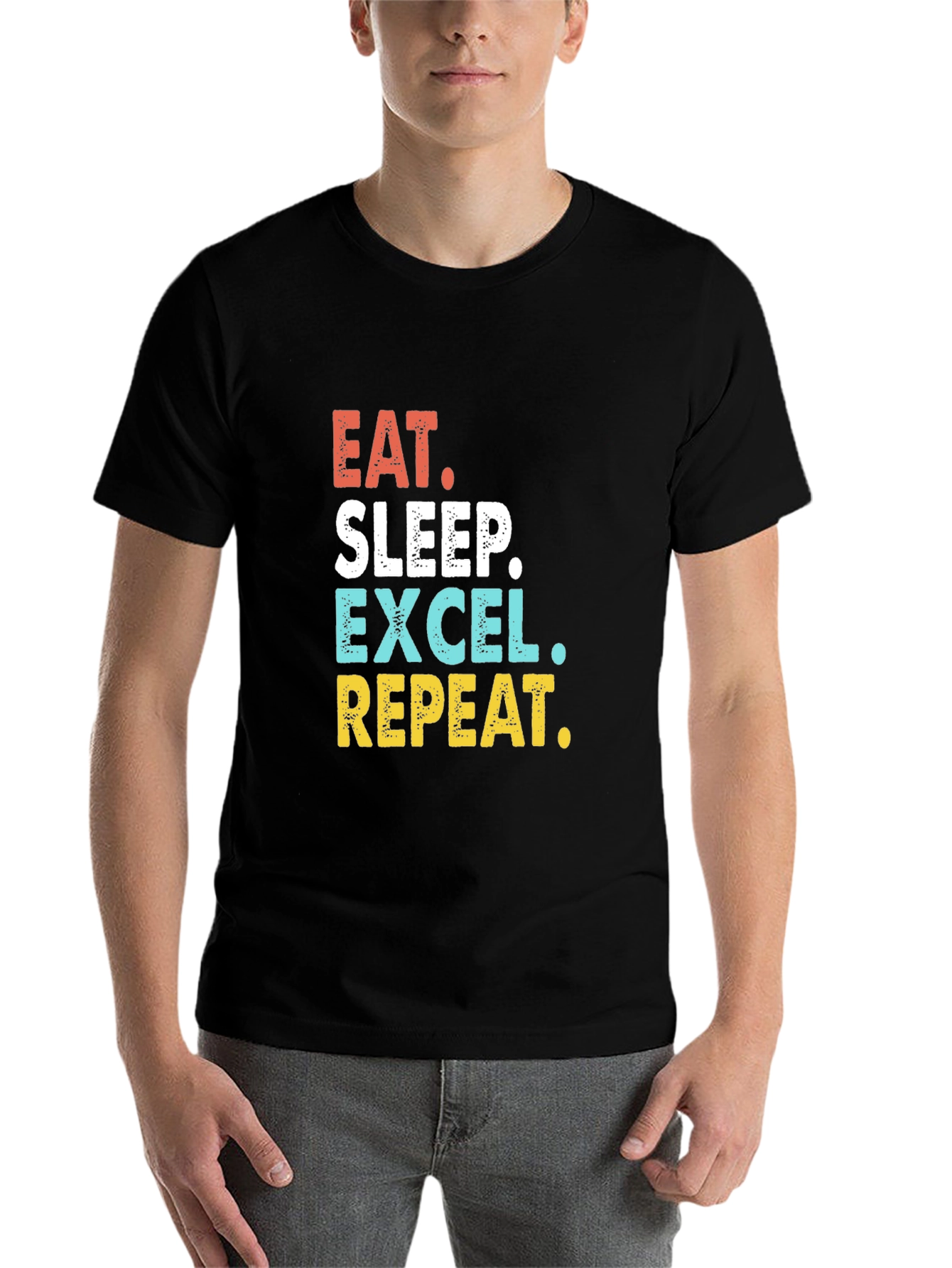 Black Eat Sleep Excel Repeat T-Shirt view 7