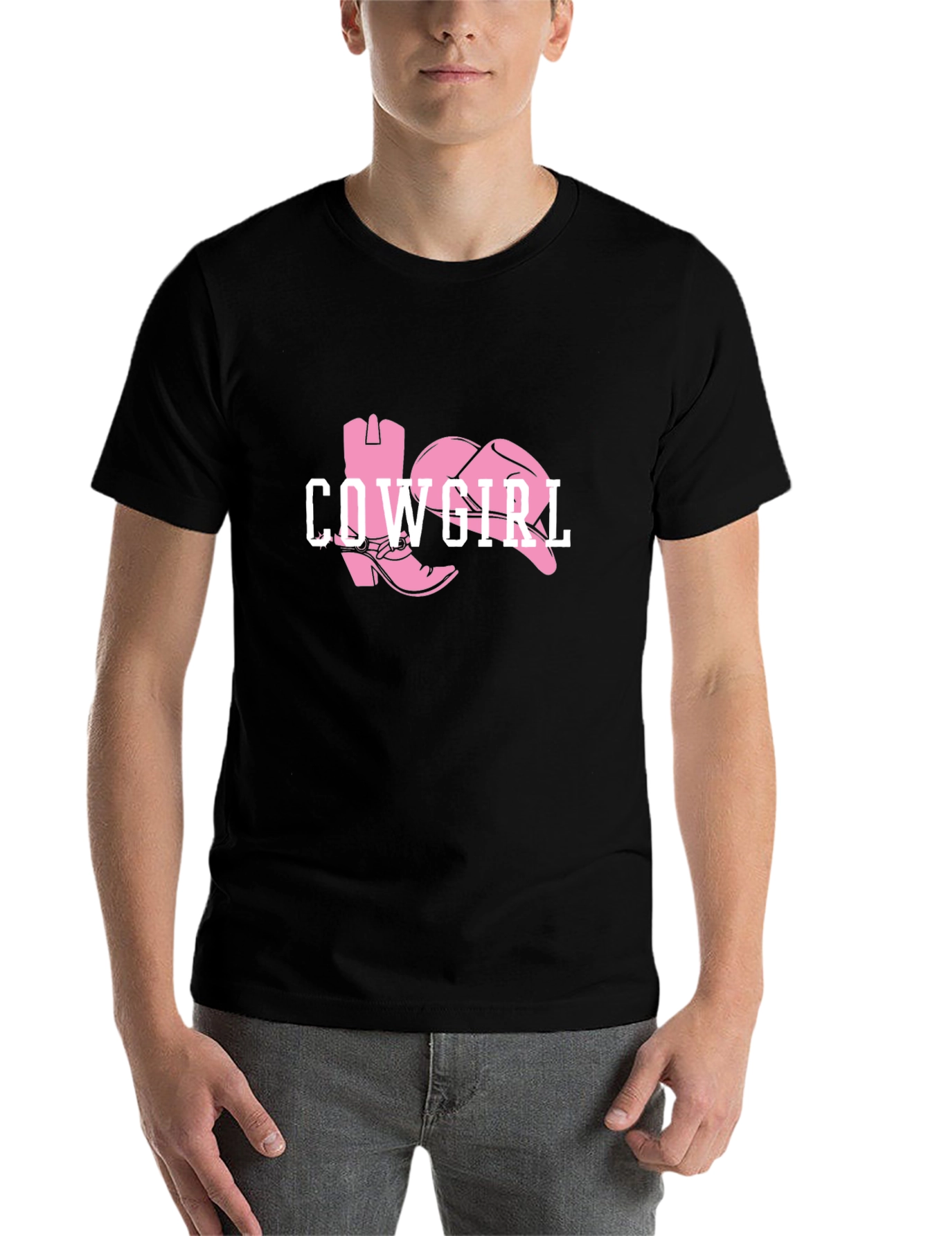 Black Cowgirl Boots Graphic Tee - Black Cotton T-Shirt view 7