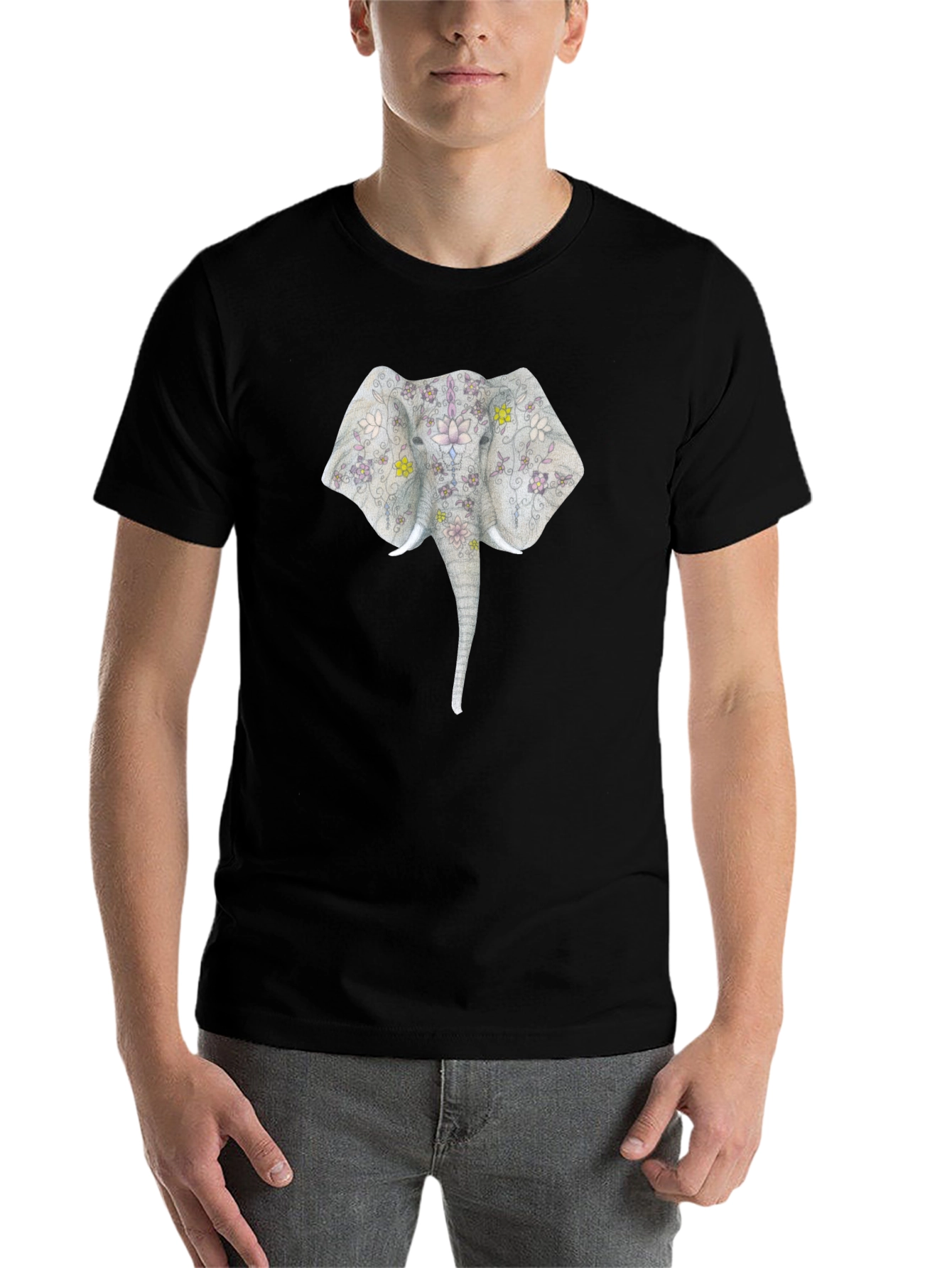 Black Floral Elephant Graphic T-Shirt view 7