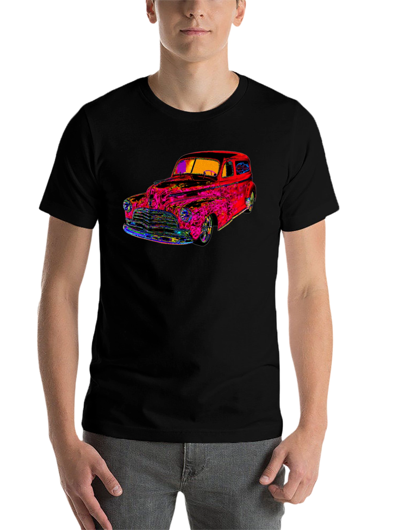 Black Vibrant Classic Car Graphic Tee - Stylish & Unique view 7