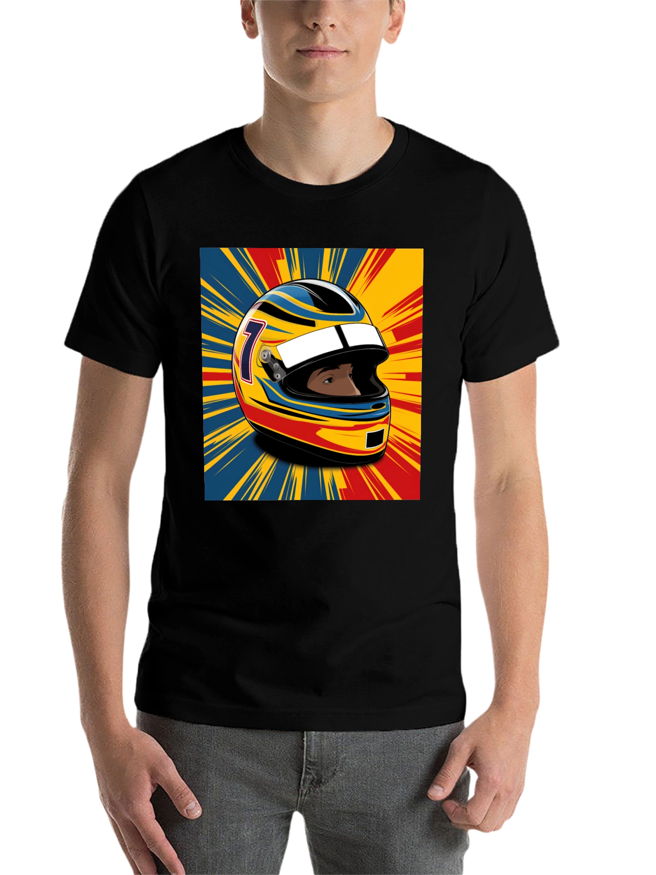 Black Racing Helmet Graphic T-Shirt - Stylish Motorsport Apparel view 7