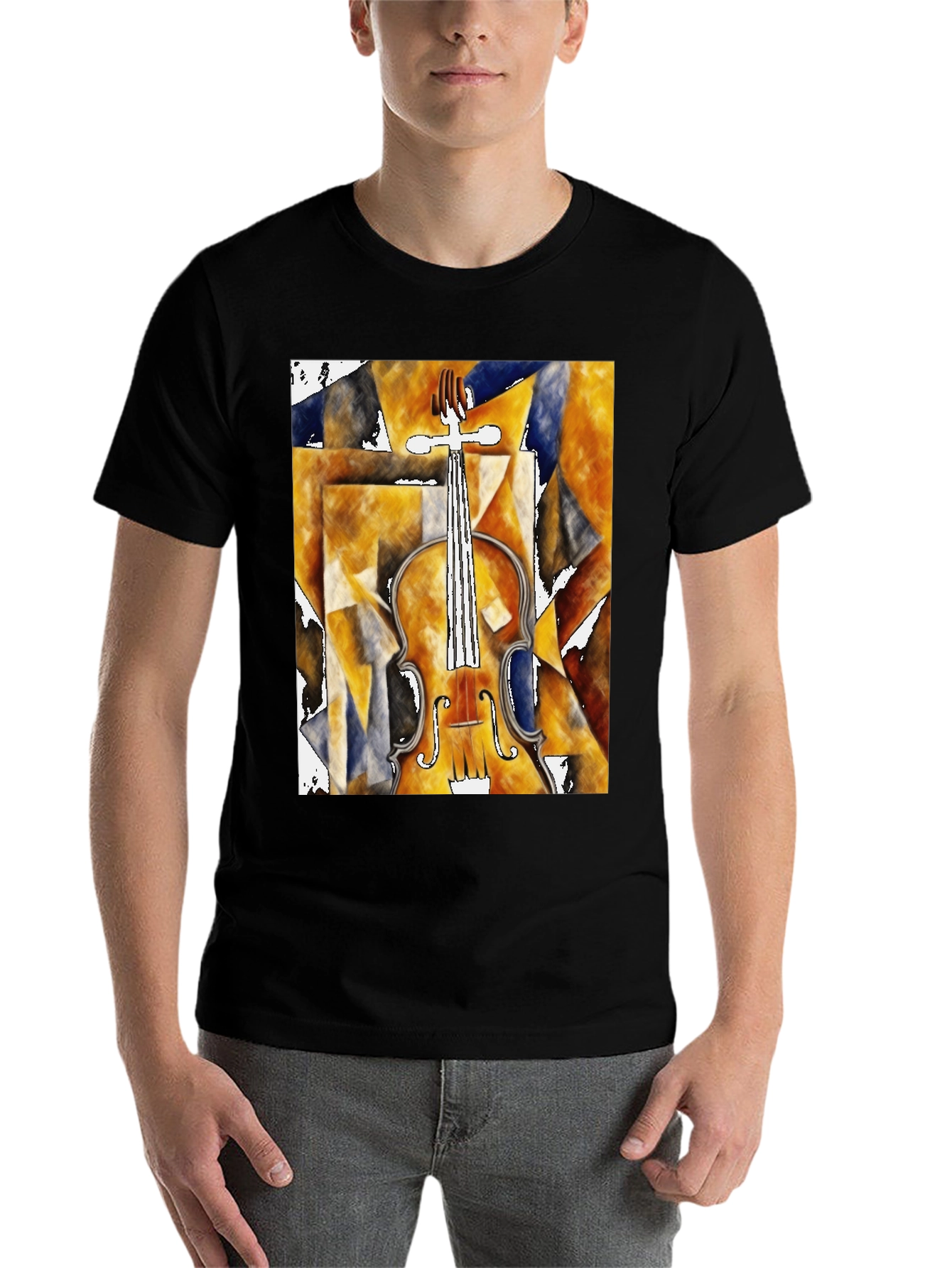 Black Abstract Violin Graphic Tee - Black Unisex Shirt view 7