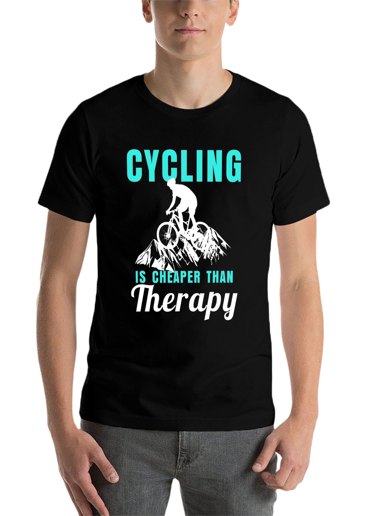 Black Cycling Cheaper Than Therapy Graphic T-Shirt view 7