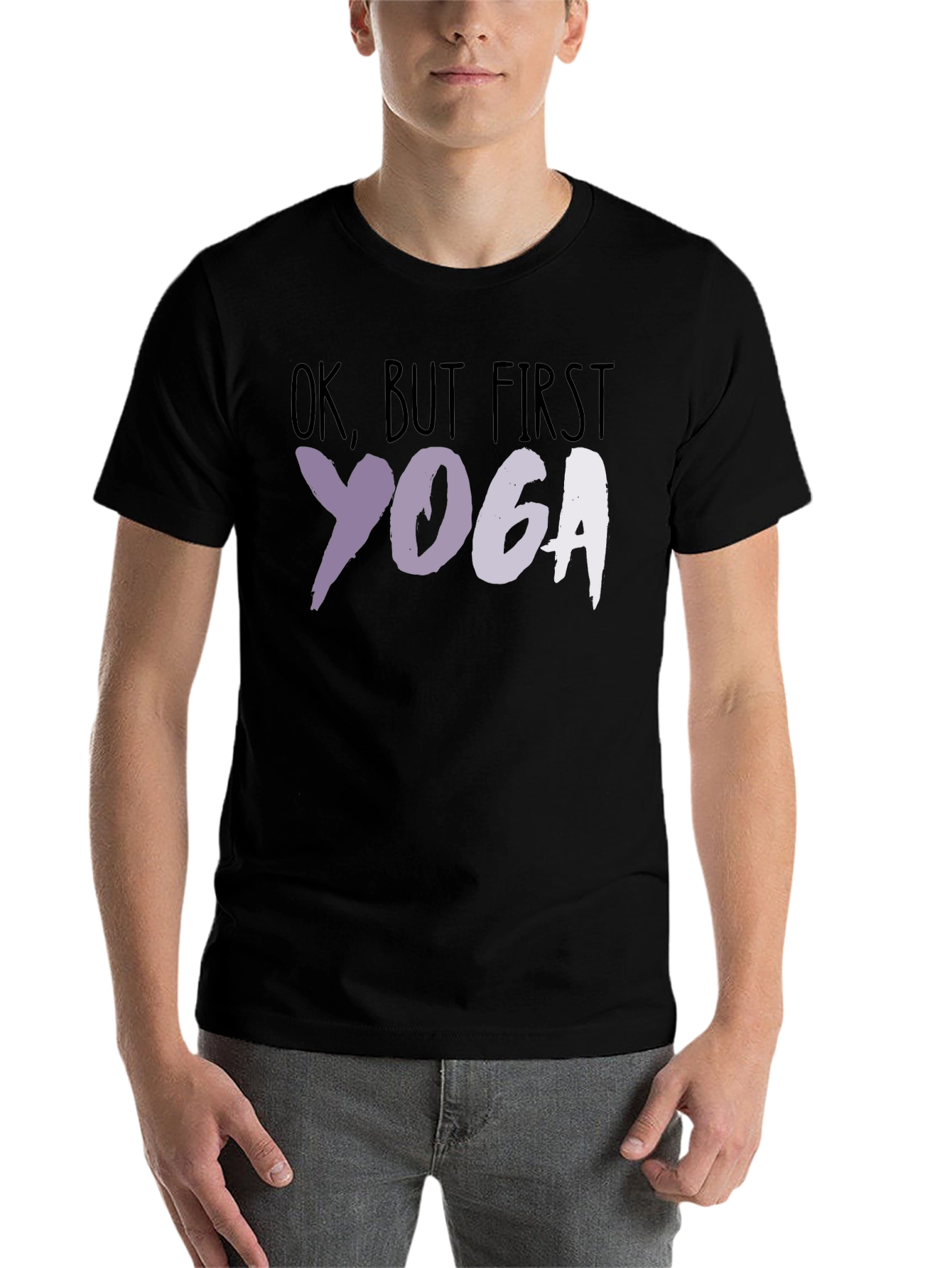Black Yoga T-Shirt: Ok, But First Yoga - Relaxed Fit view 7