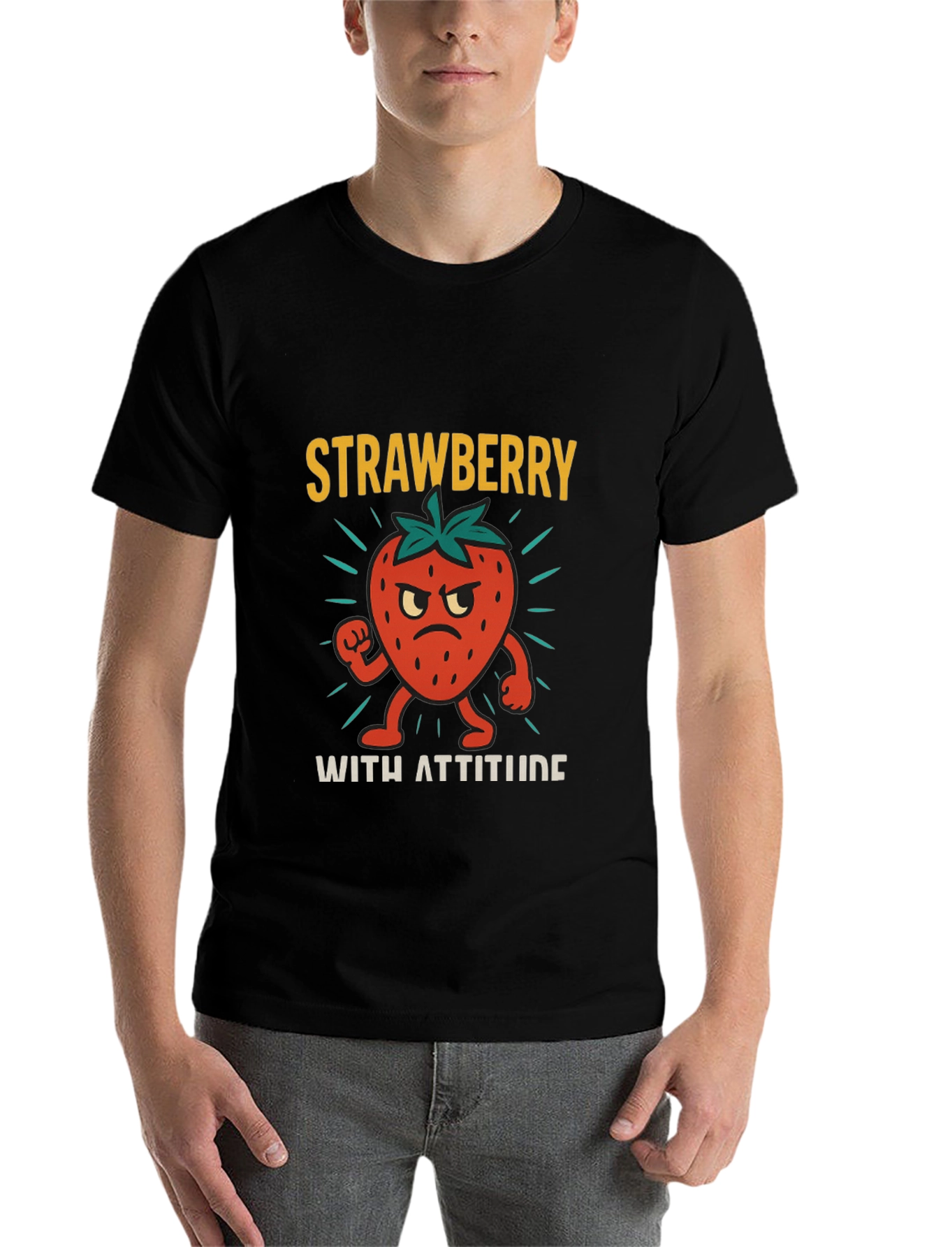 Black Strawberry With Attitude Graphic T-Shirt view 7