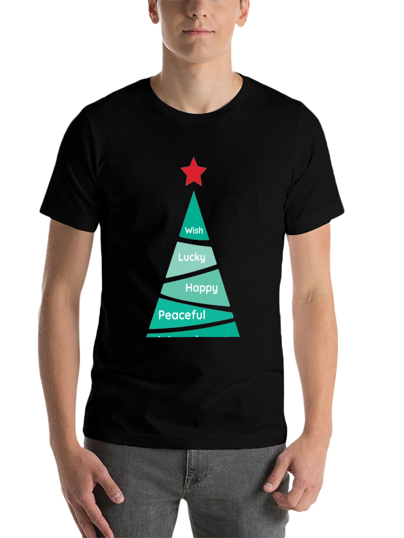 Black Festive Christmas Tree Wish T-Shirt view 7