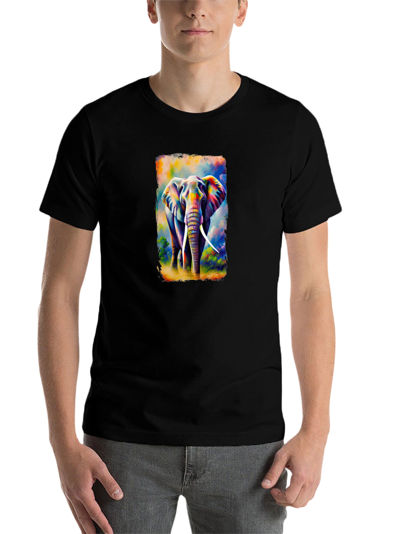 Black Colorful Elephant Graphic T-Shirt view 7