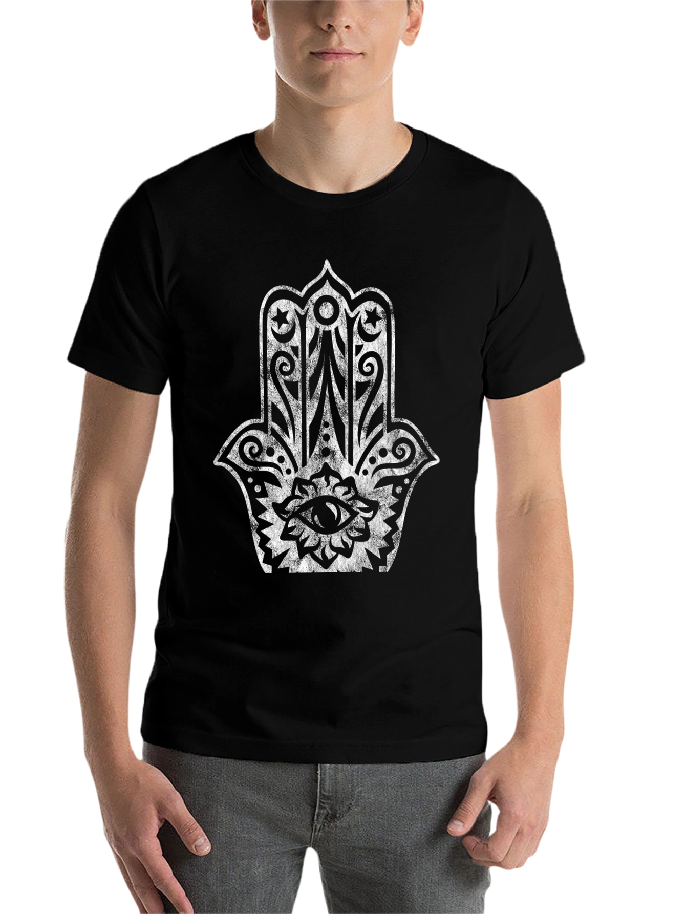 Black Hamsa Hand Graphic Tee - Black Cotton Blend view 7