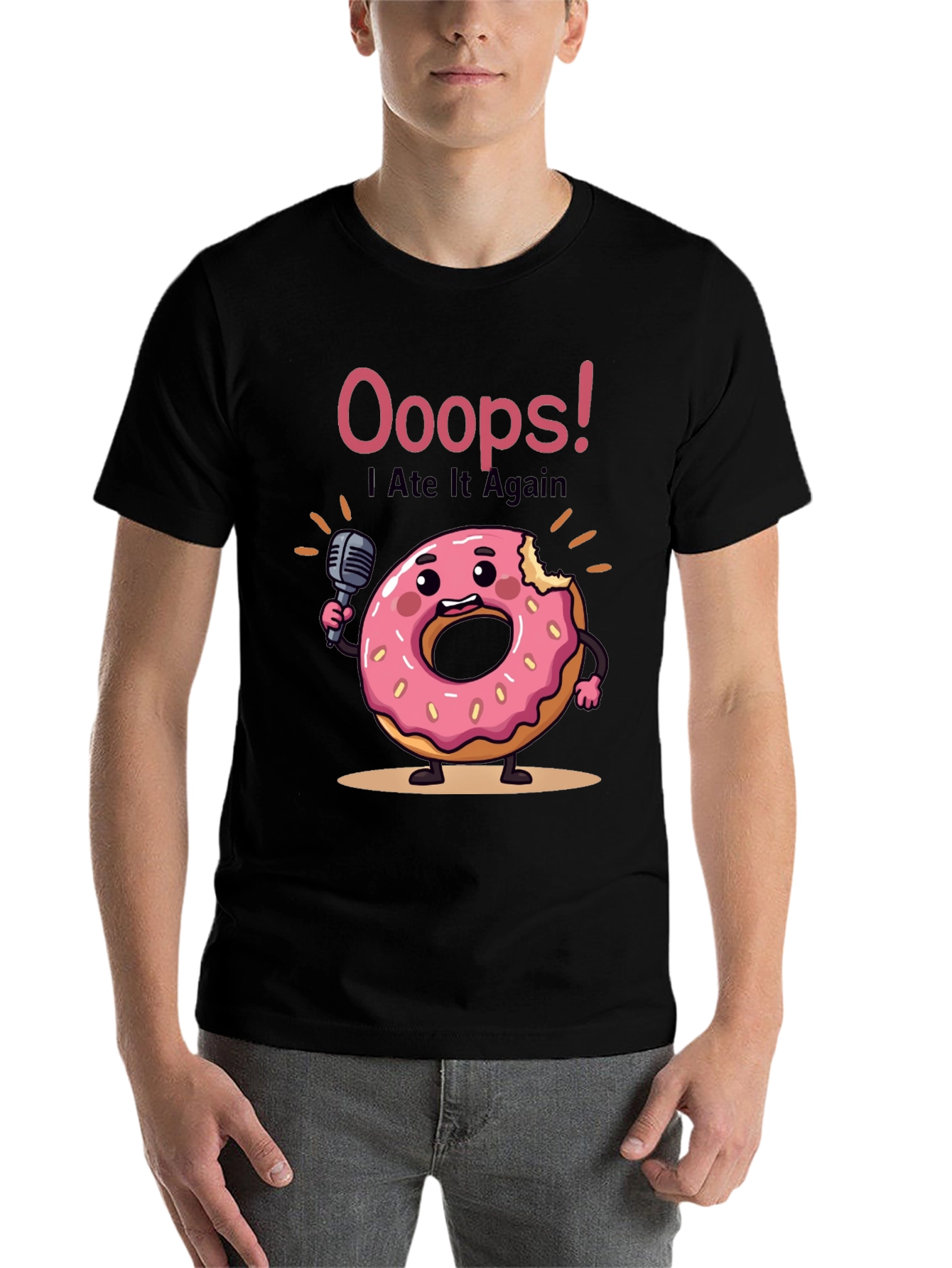 Black Funny Donut Graphic T-Shirt - Ooops! I Ate It Again view 7