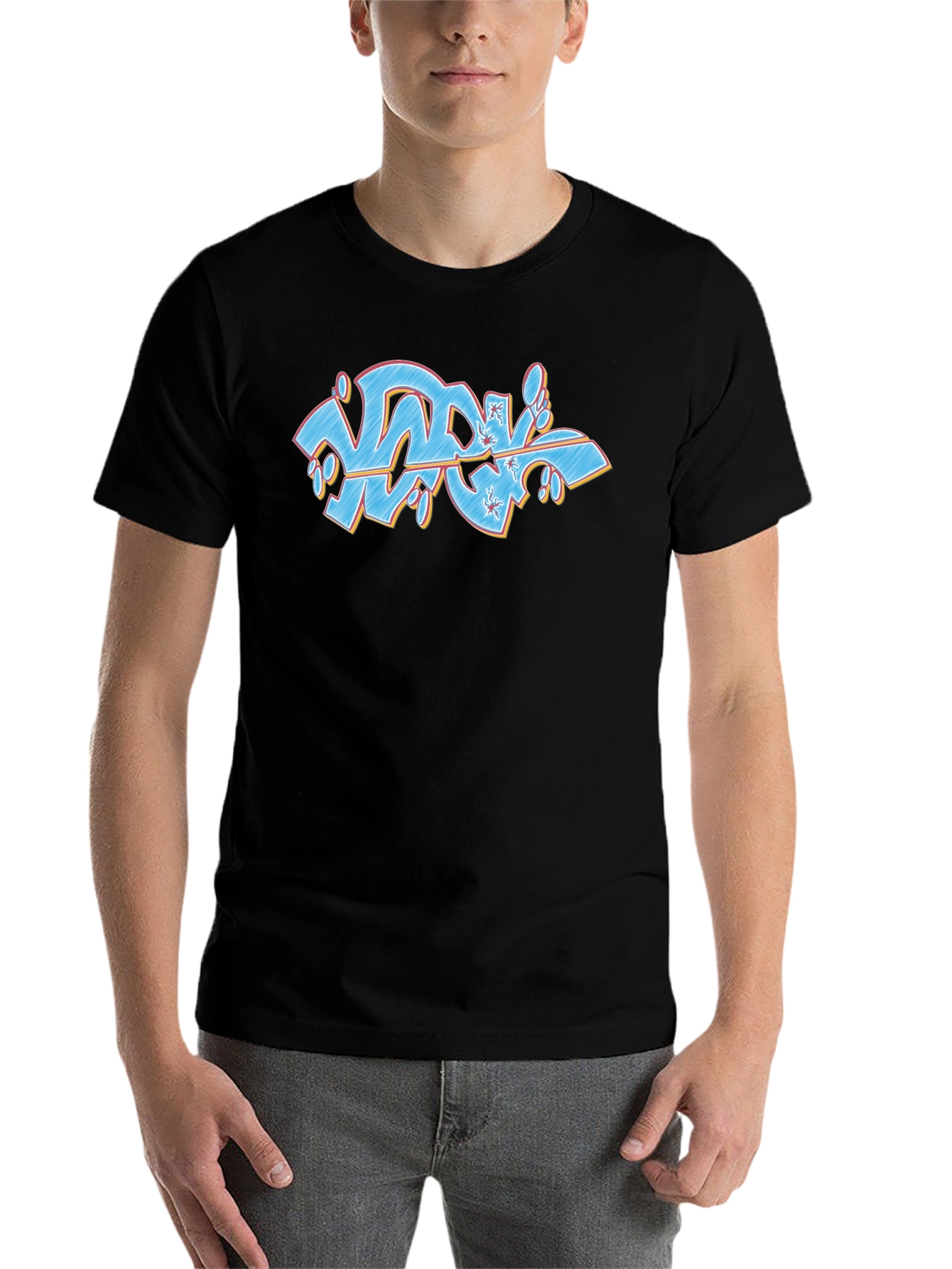 Black Graffiti Style Graphic Black T-Shirt view 7