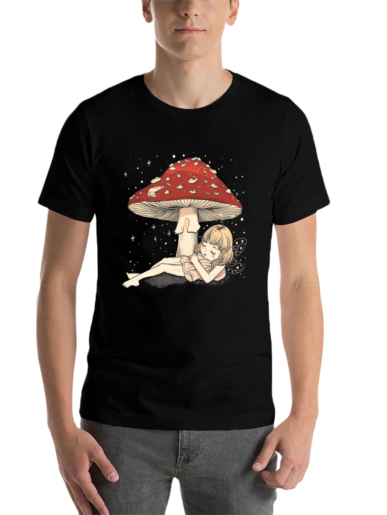 Black Mushroom Fairy T-Shirt - Whimsical Black Tee view 7