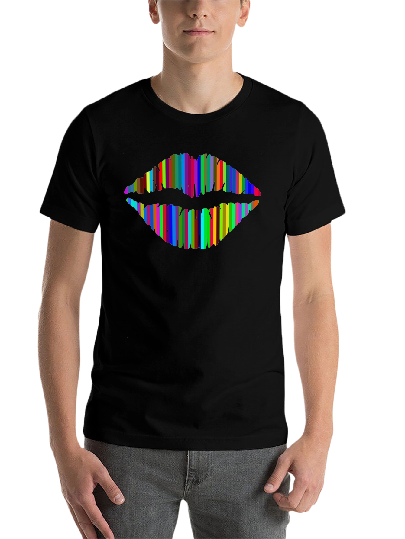 Black Rainbow Lips Graphic T-Shirt - Modern Style view 7