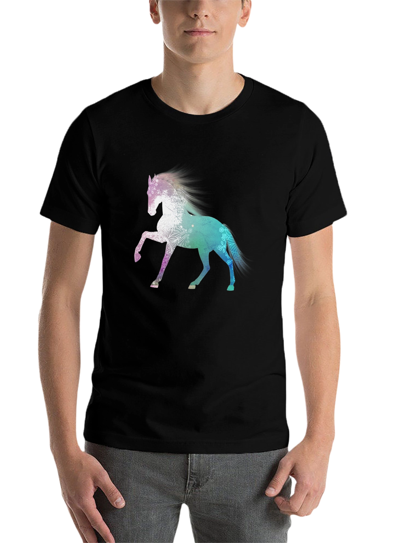 Black Horse Graphic Tee - Stylish Black Cotton Blend Shirt view 7