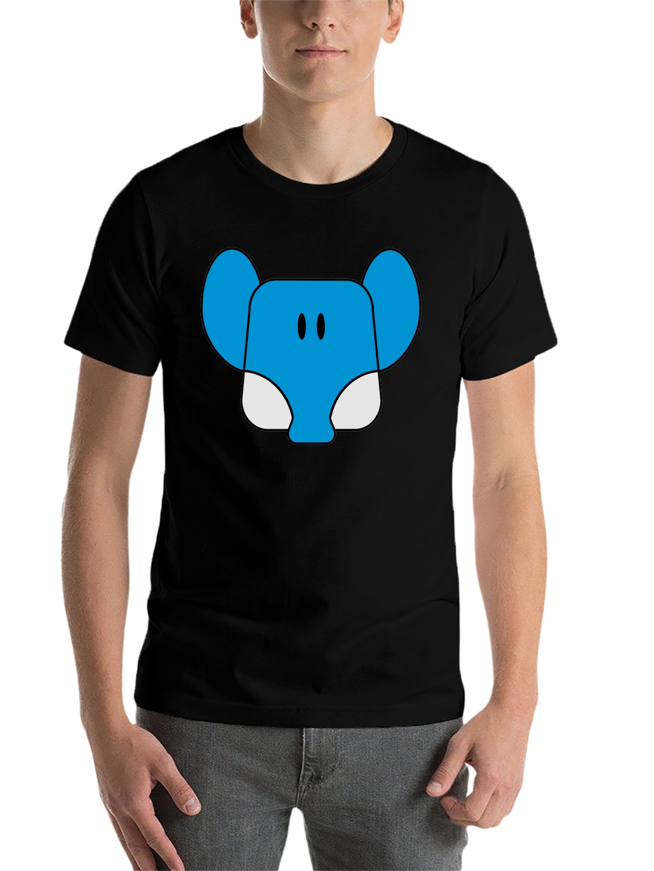 Black Blue Elephant Cartoon Graphic T-Shirt view 7