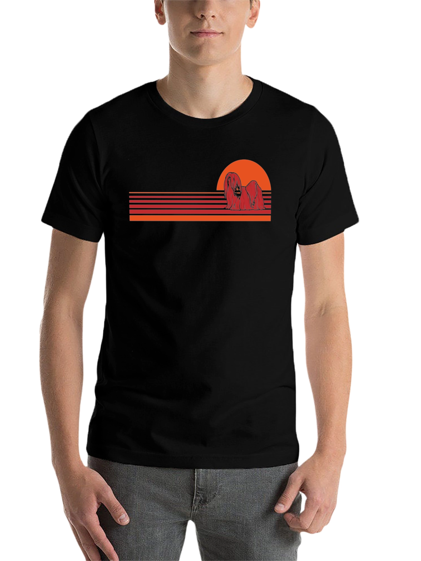 Black Retro Dog Sunset T-Shirt view 7