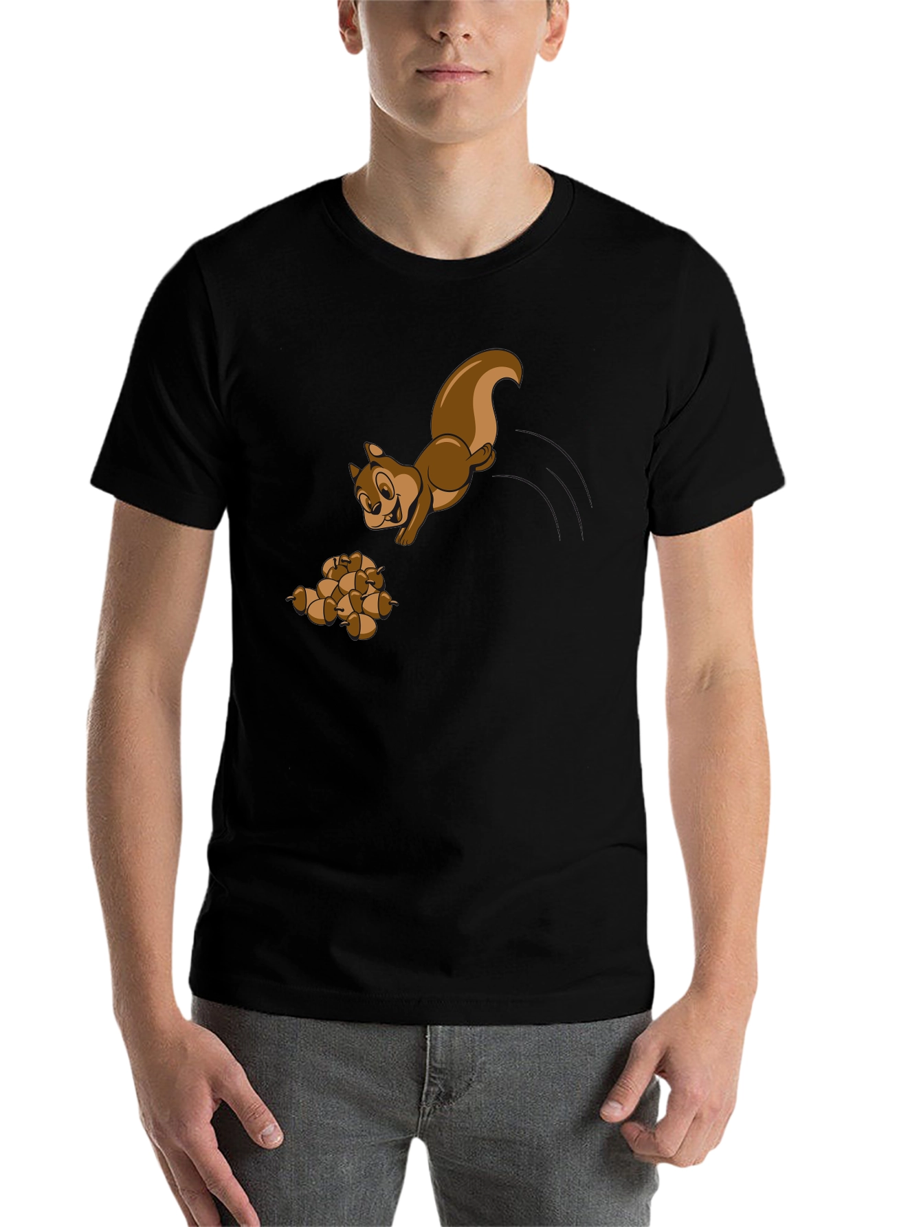 Black Squirrel and Acorns Graphic Tee - Black view 7
