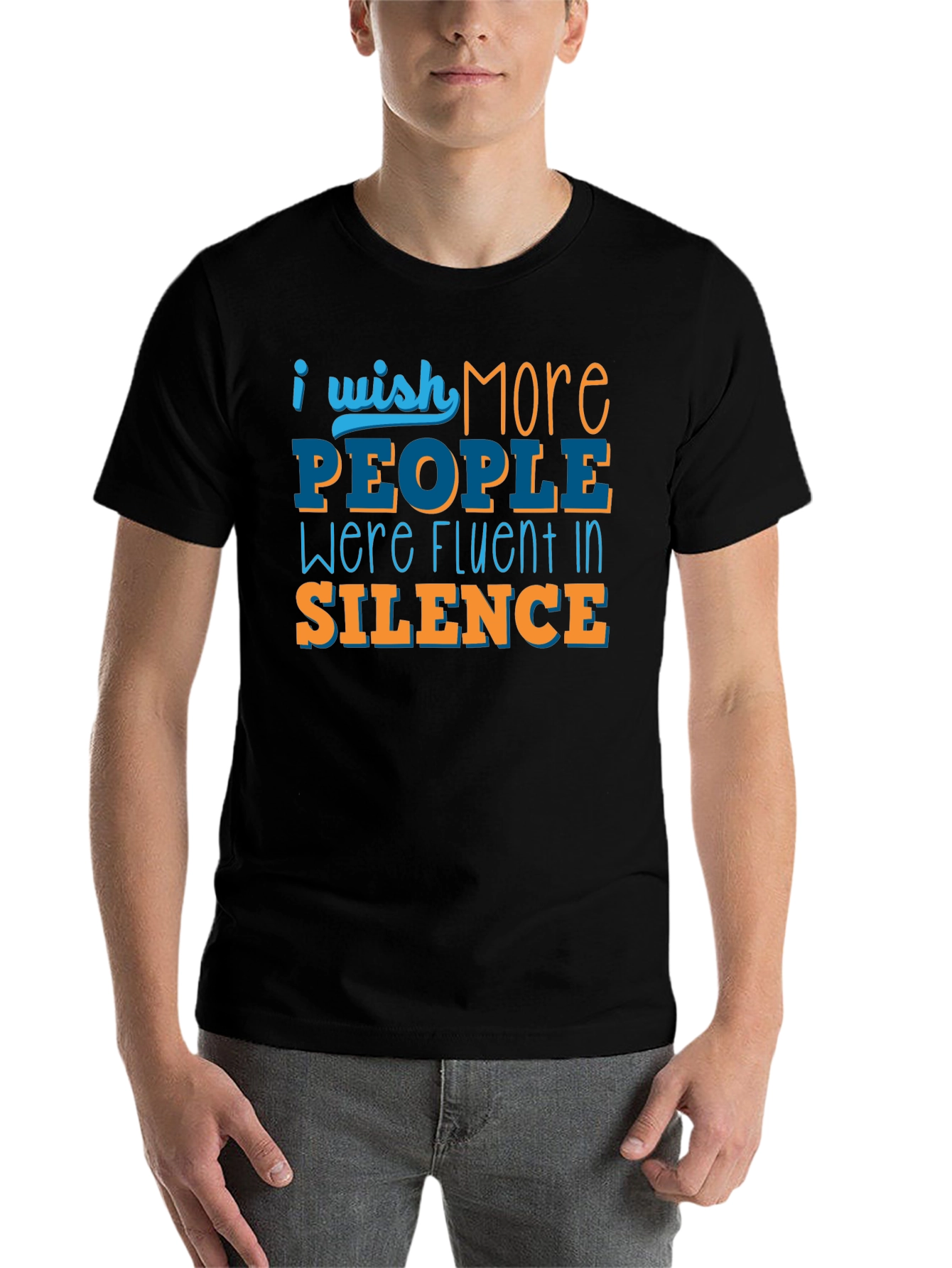 Black I Wish More People Were Fluent in Silence T-Shirt view 7