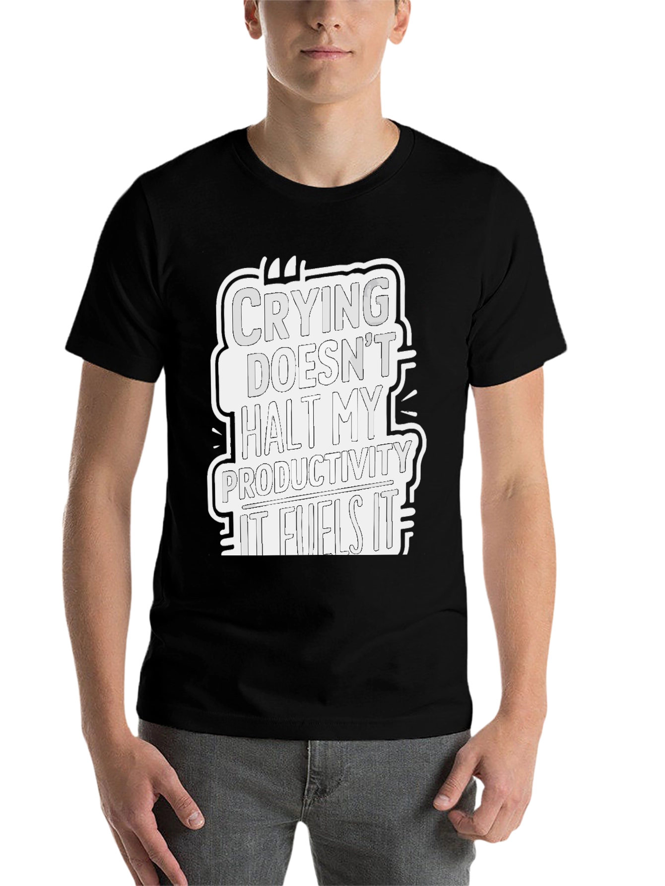 Black Crying Fuels Productivity Graphic Tee - Black view 7