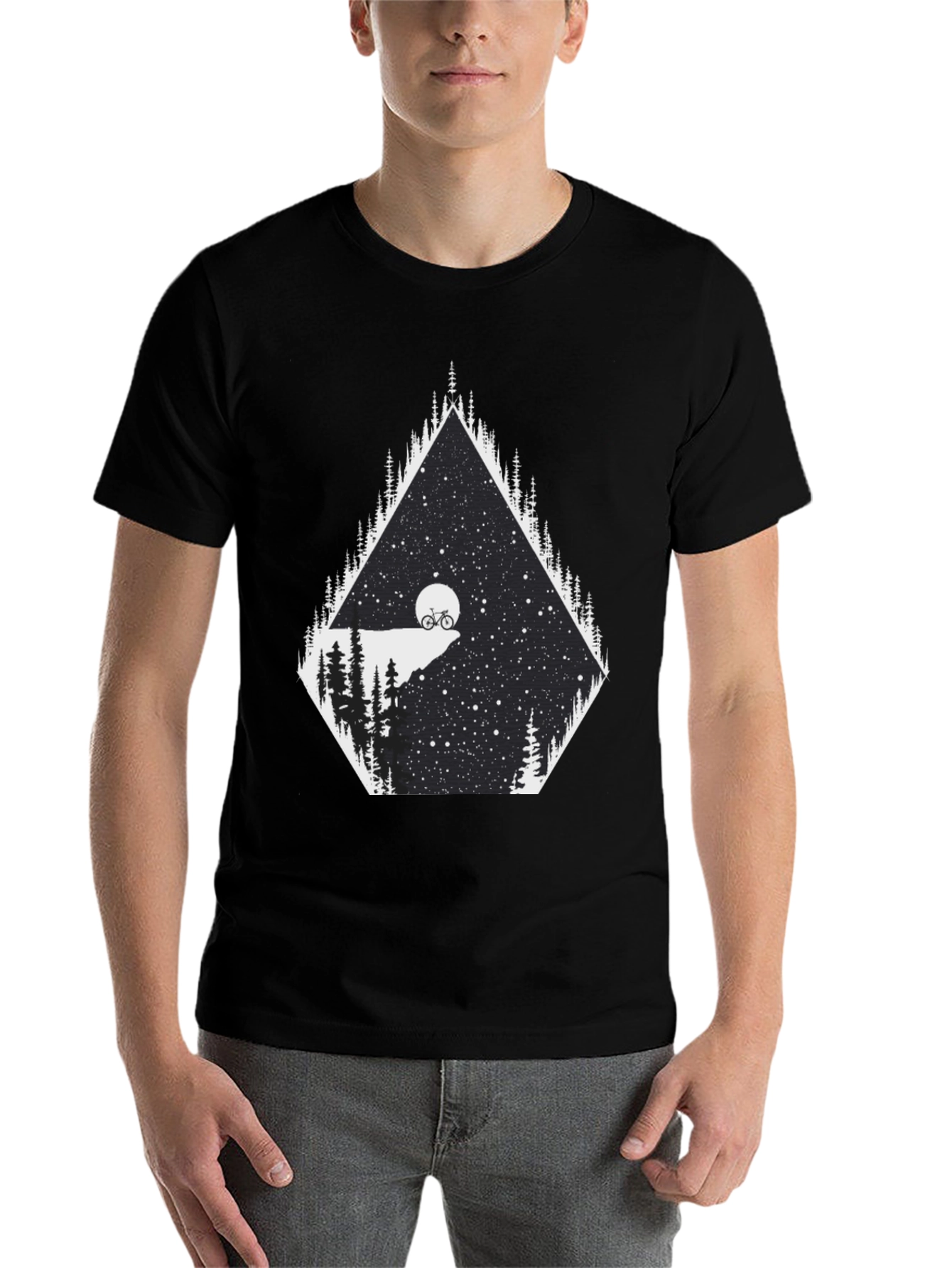 Black Night Ride T-Shirt - Mountain Bike Scene Graphic Tee view 7