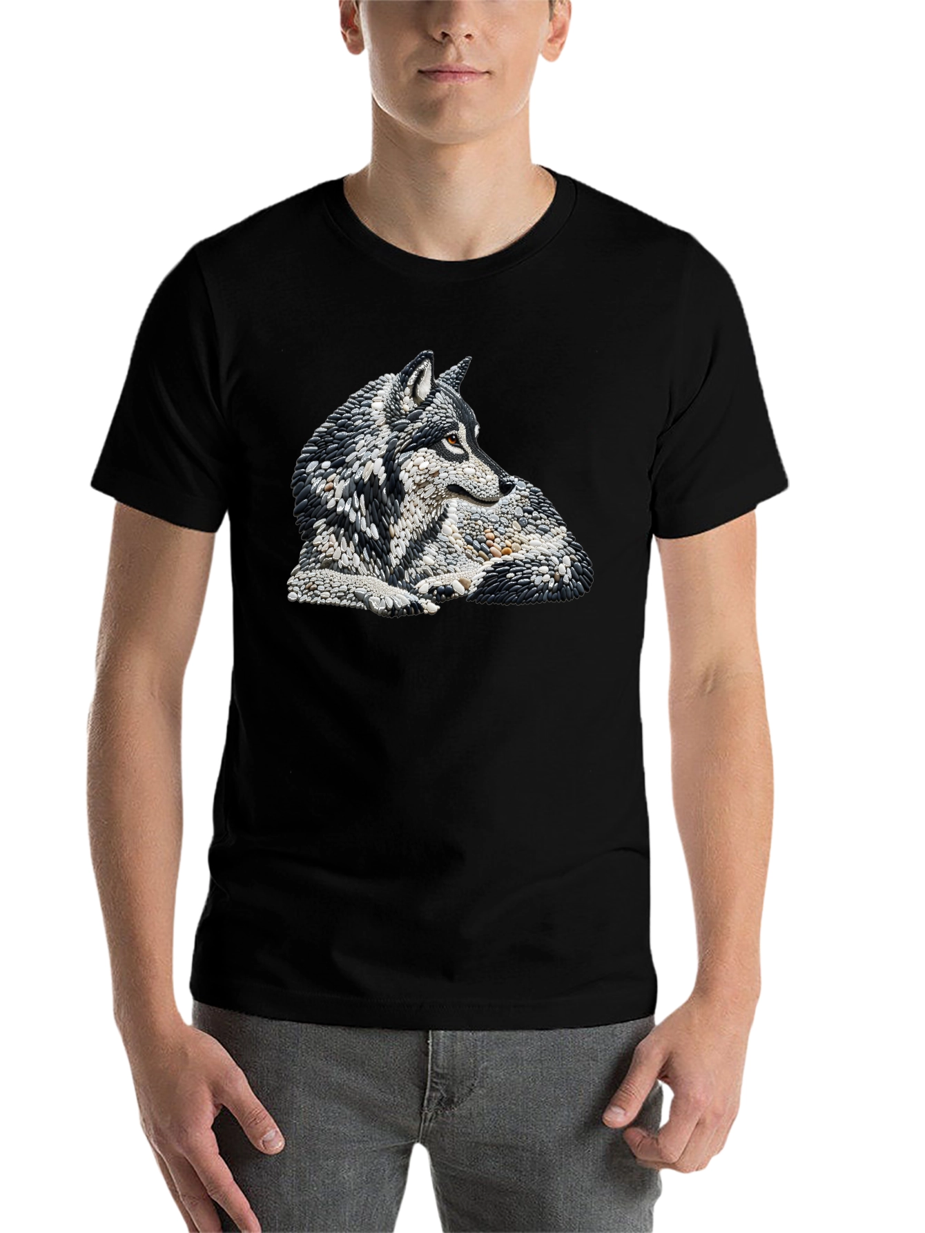 Wolf Stone Art Black T-Shirt - 7
