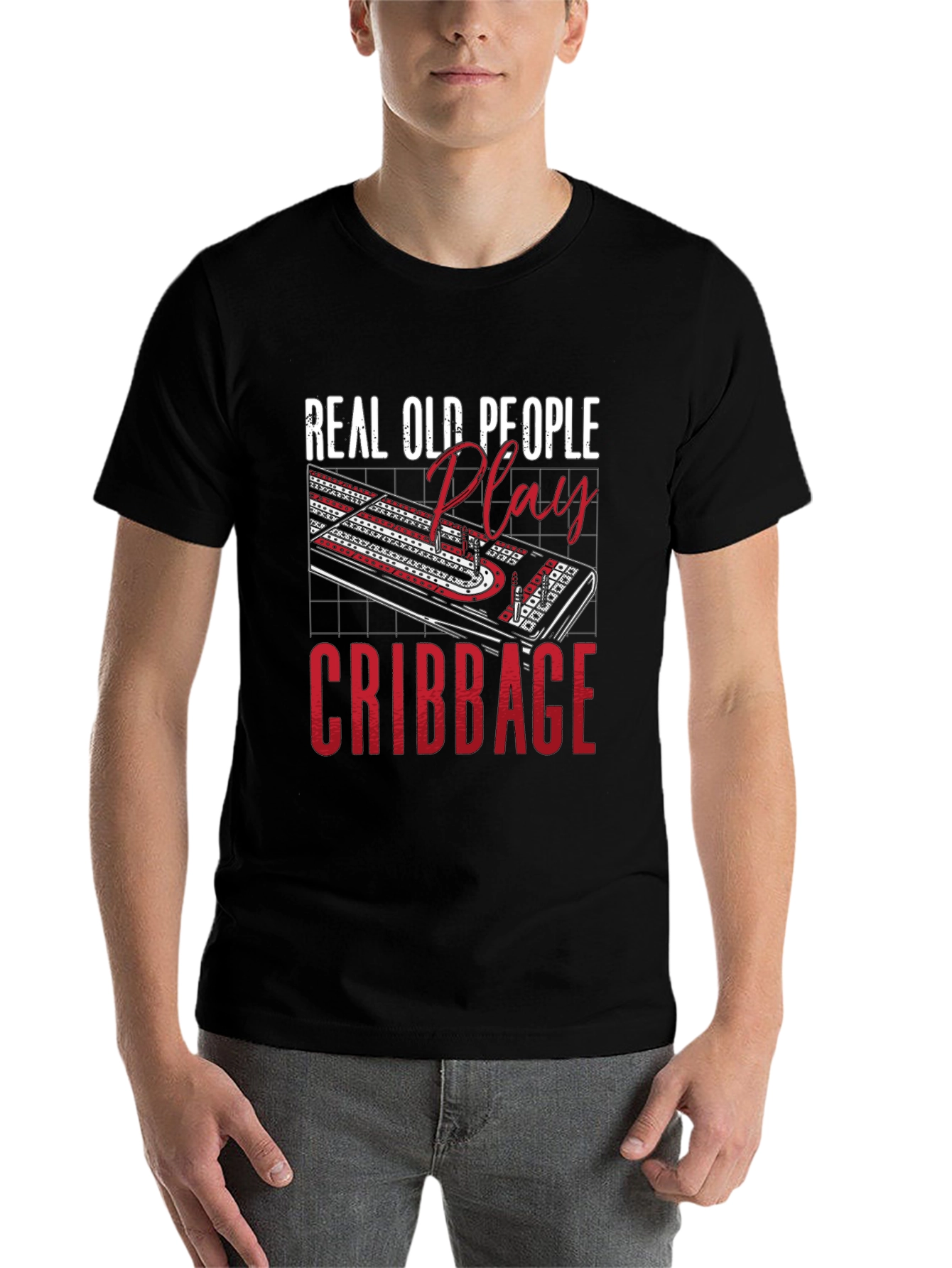 Black Real Old People Play Cribbage T-Shirt view 7
