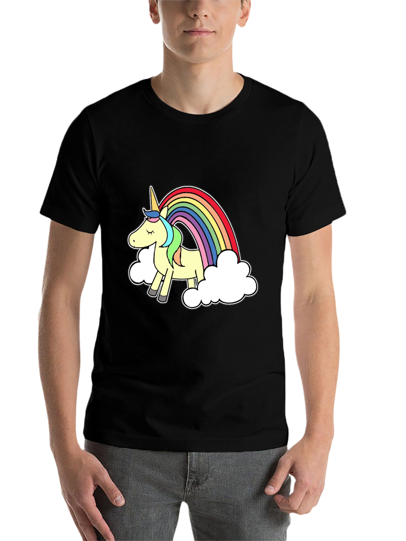 Black Unicorn Rainbow Graphic Tee - Black Cotton T-Shirt view 7