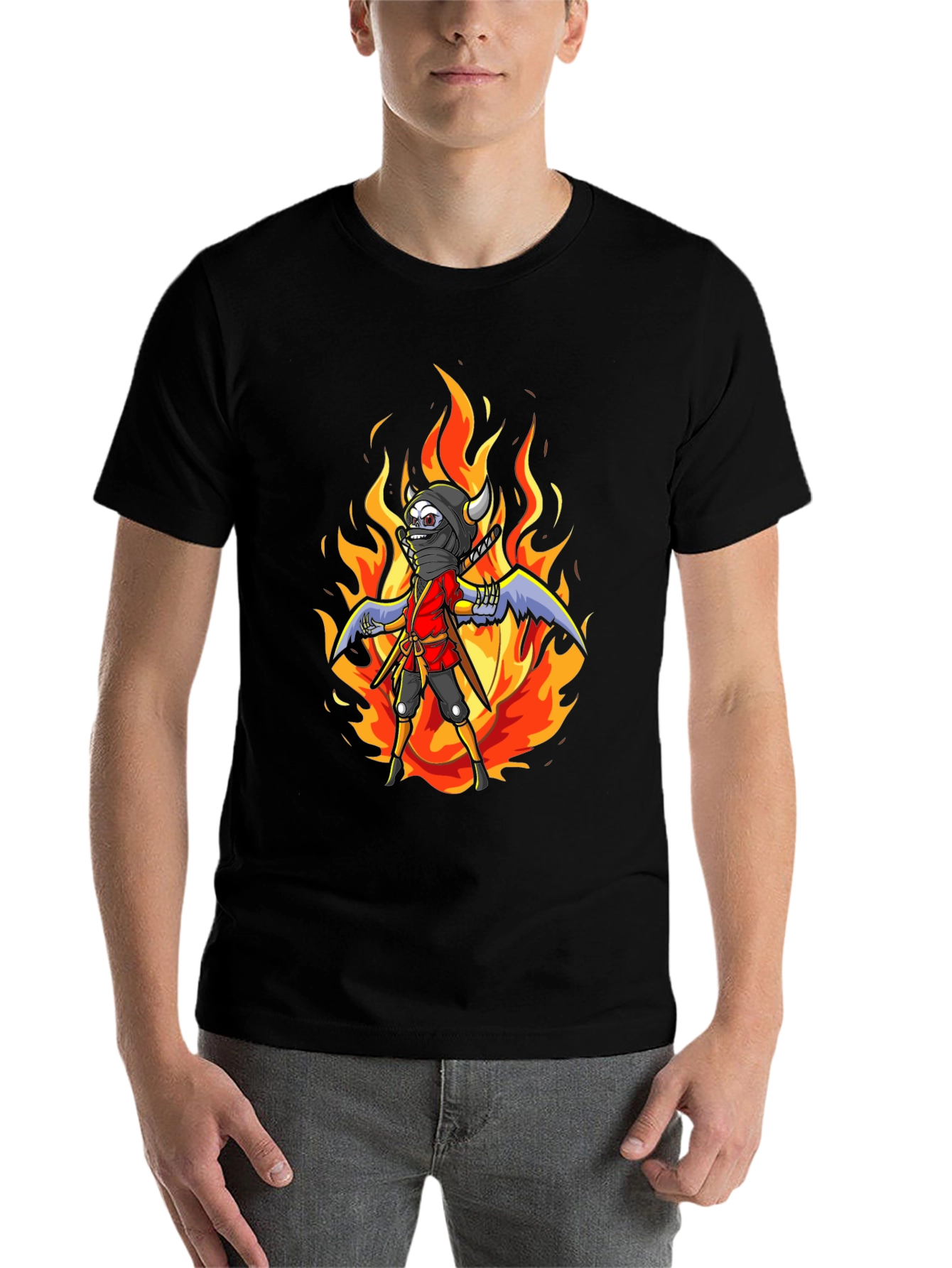 Black Fiery Ninja Graphic Tee - Black Cotton T-Shirt view 7