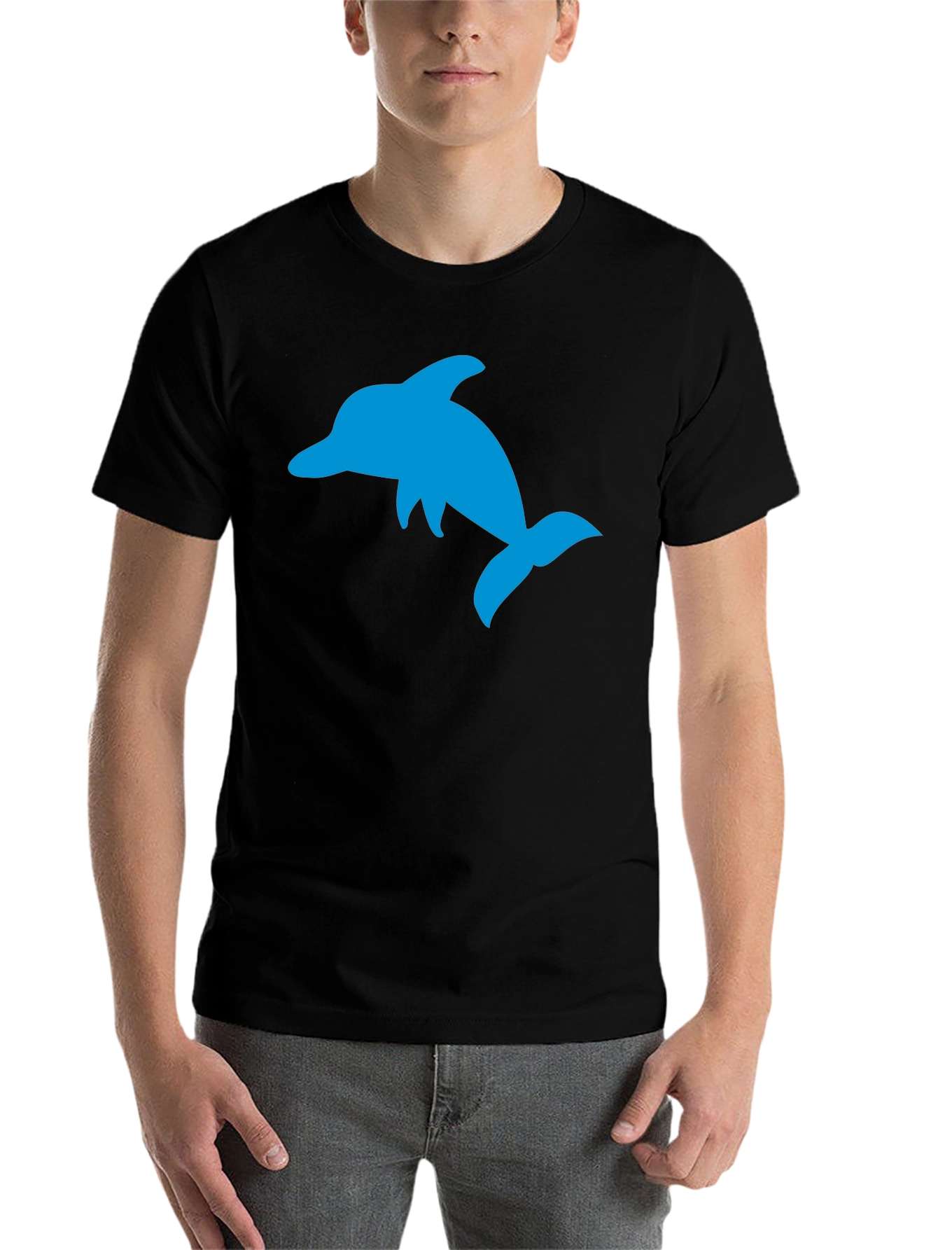 Black Black T-Shirt with Blue Dolphin Graphic view 7