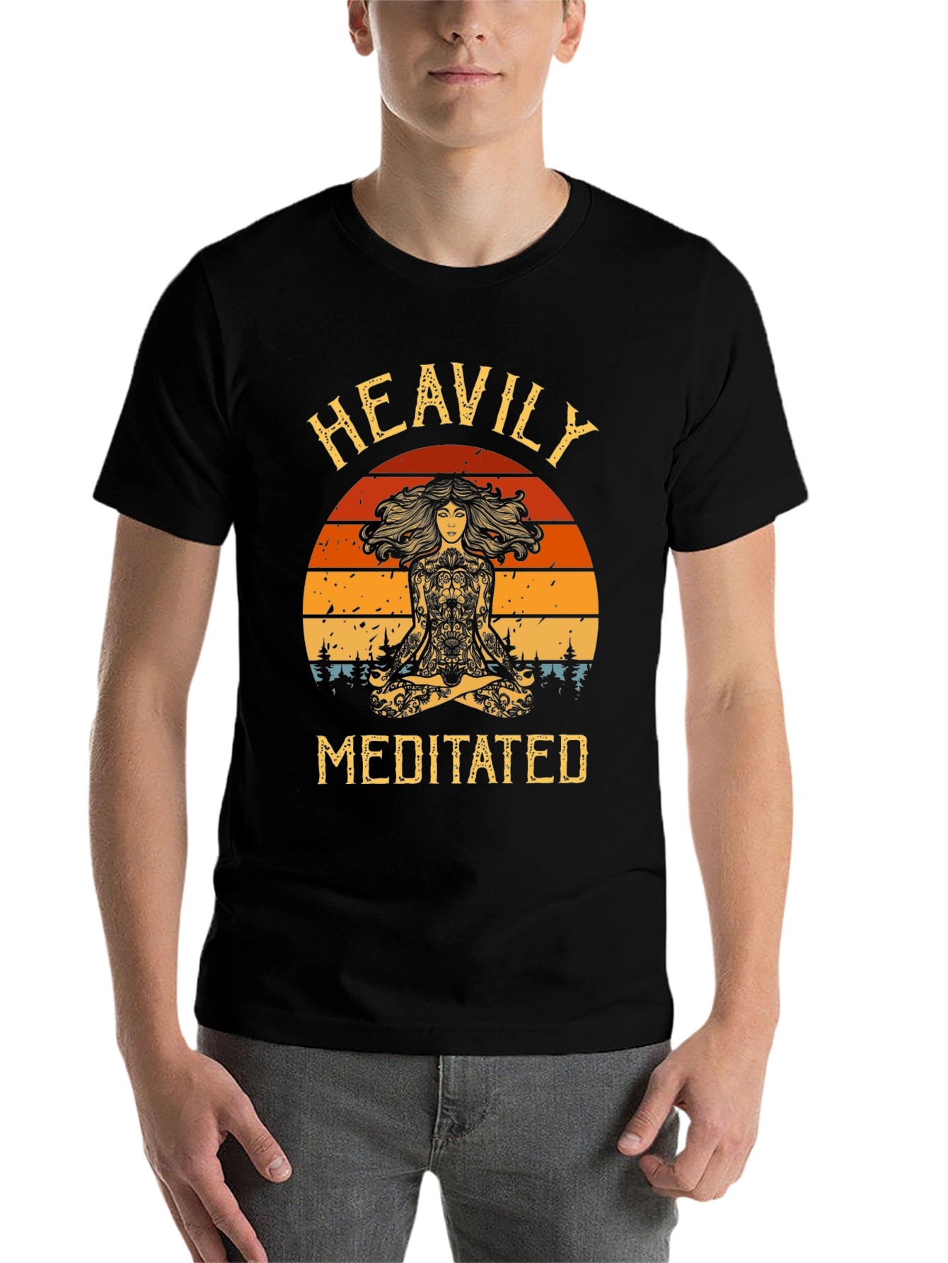 Black Heavily Meditated Graphic Tee - Yoga Meditation Shirt view 7