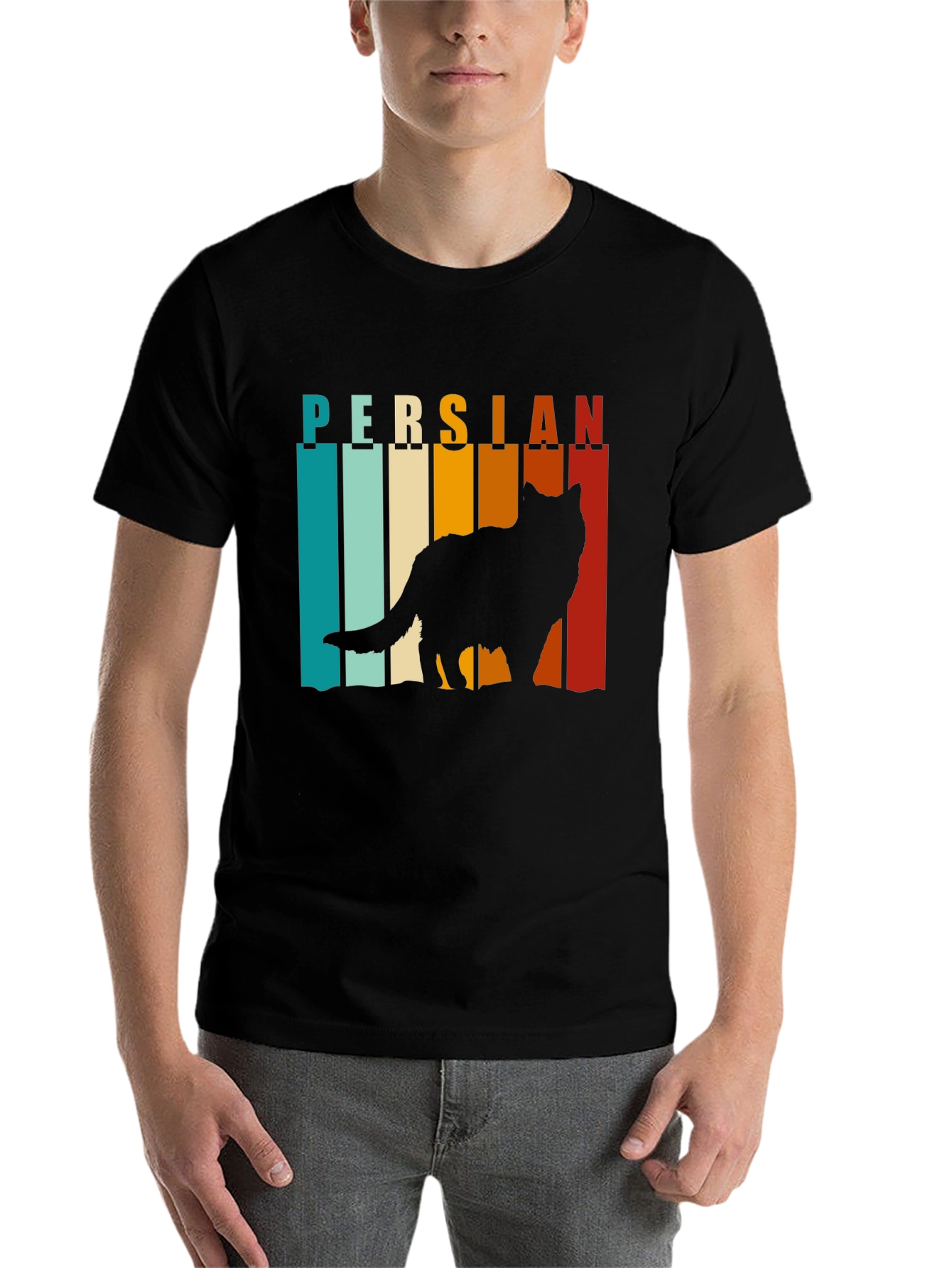 Black Retro Persian Cat T-Shirt view 7
